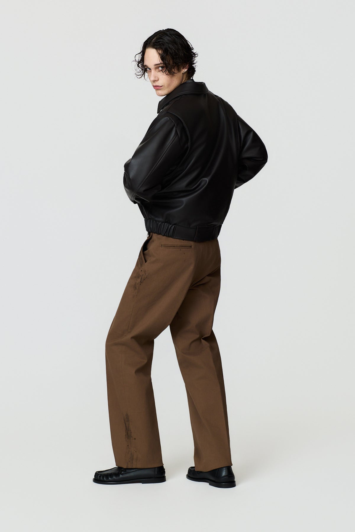 ERMES LEATHER SHORT JACKET - DARK BROWN