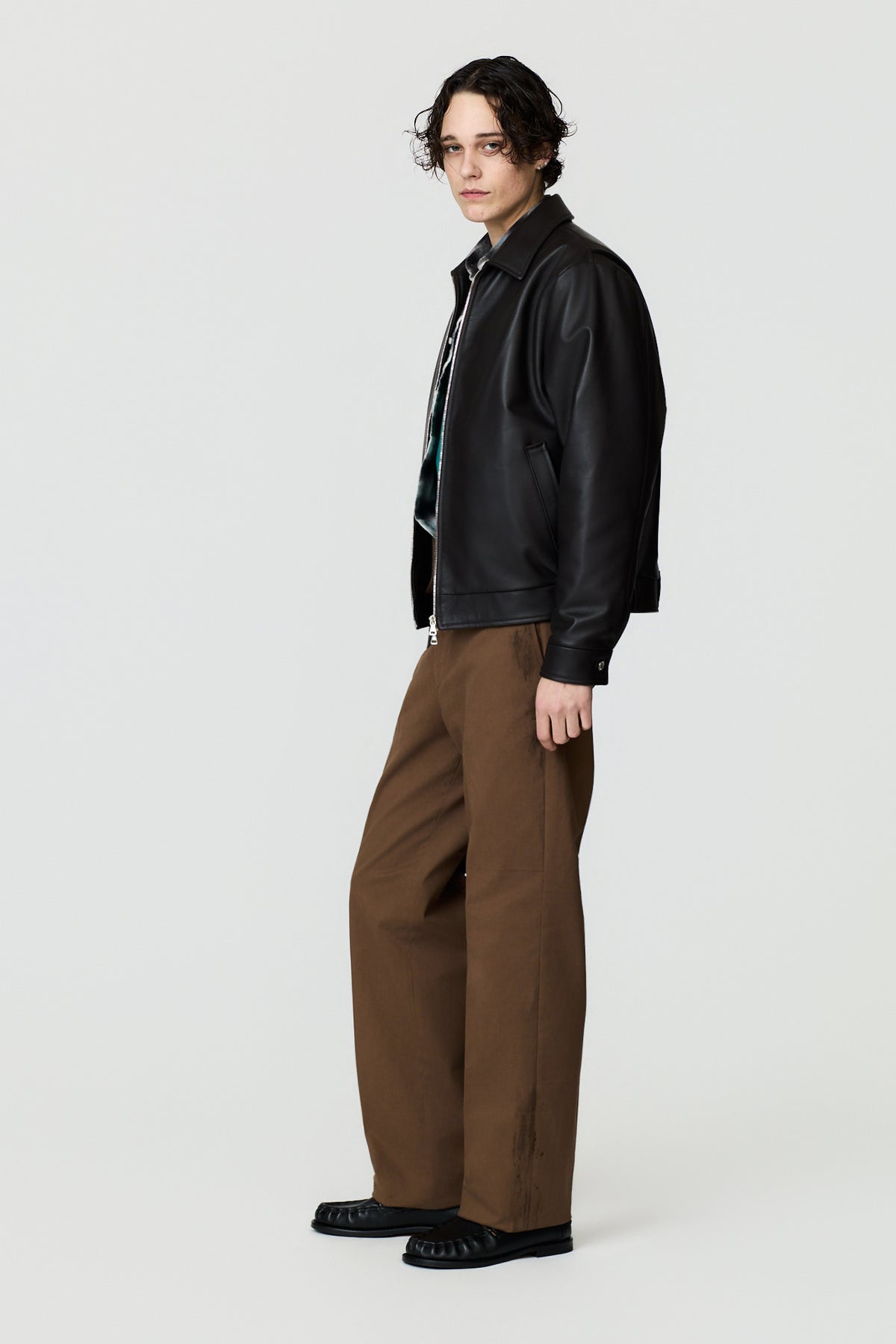 ERMES LEATHER SHORT JACKET - DARK BROWN