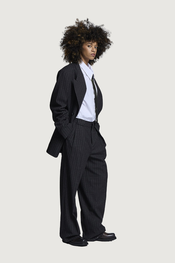 NICOS DOUBLEBREASTED SUIT JACKET DARK GREY PINSTRIPES