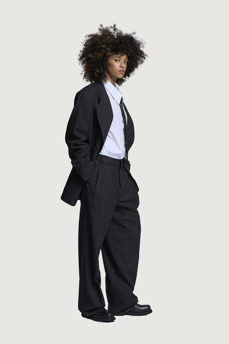 NICOS DOUBLEBREASTED SUIT JACKET DARK GREY PINSTRIPES