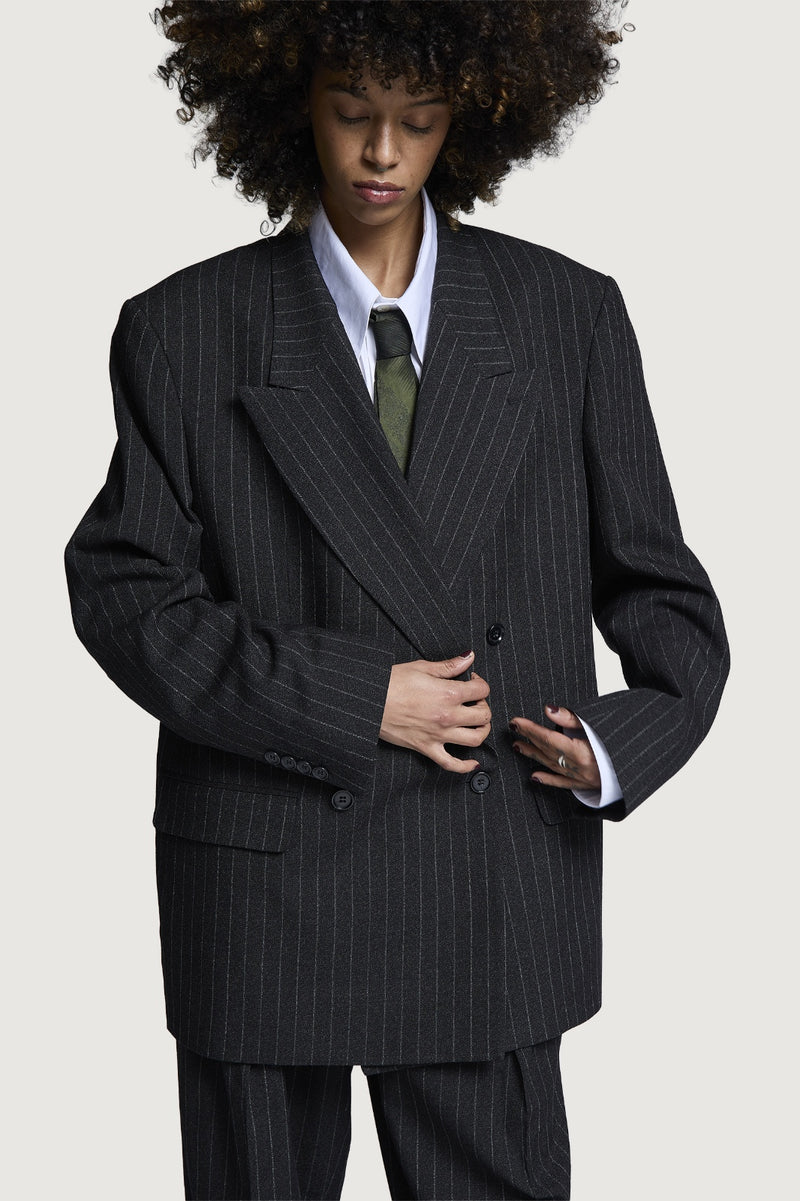 NICOS DOUBLEBREASTED SUIT JACKET DARK GREY PINSTRIPES
