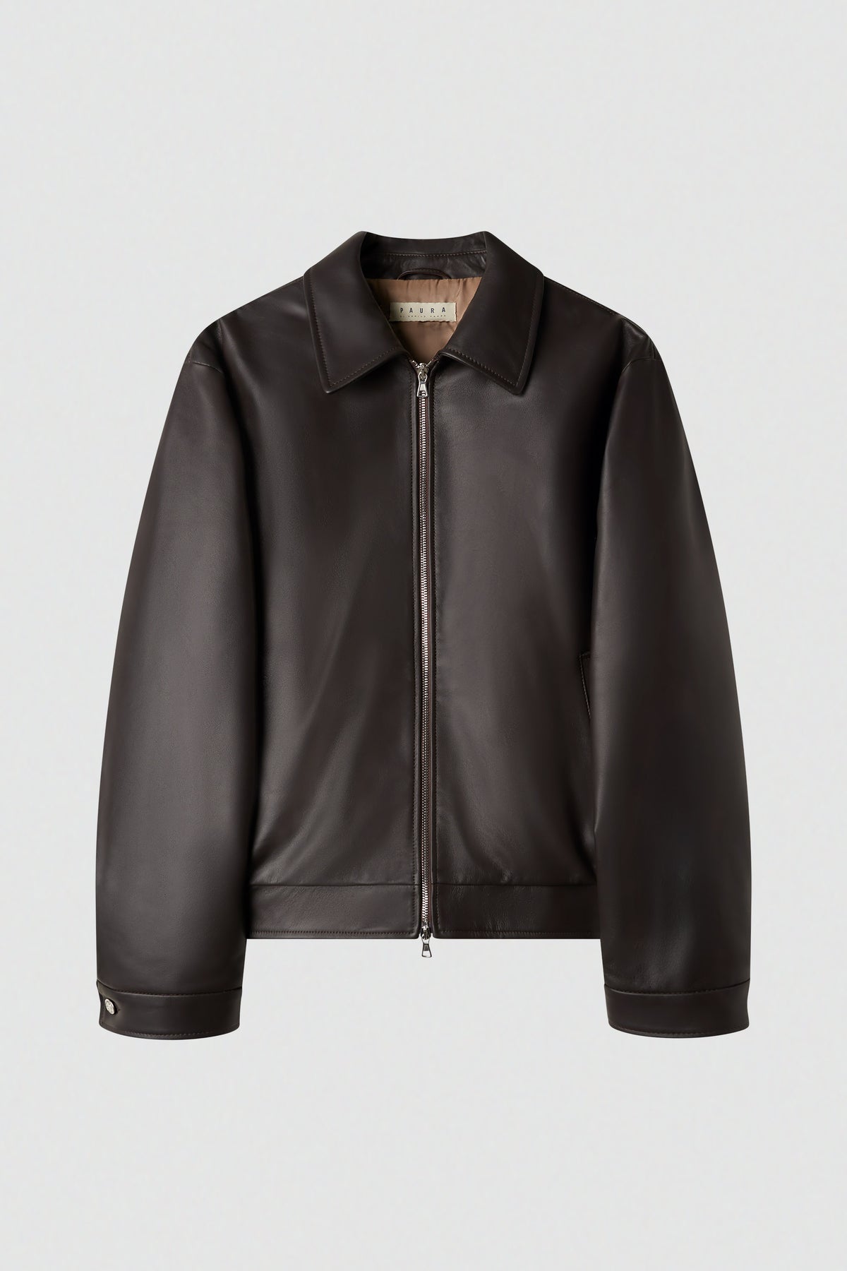 ERMES LEATHER SHORT JACKET - DARK BROWN