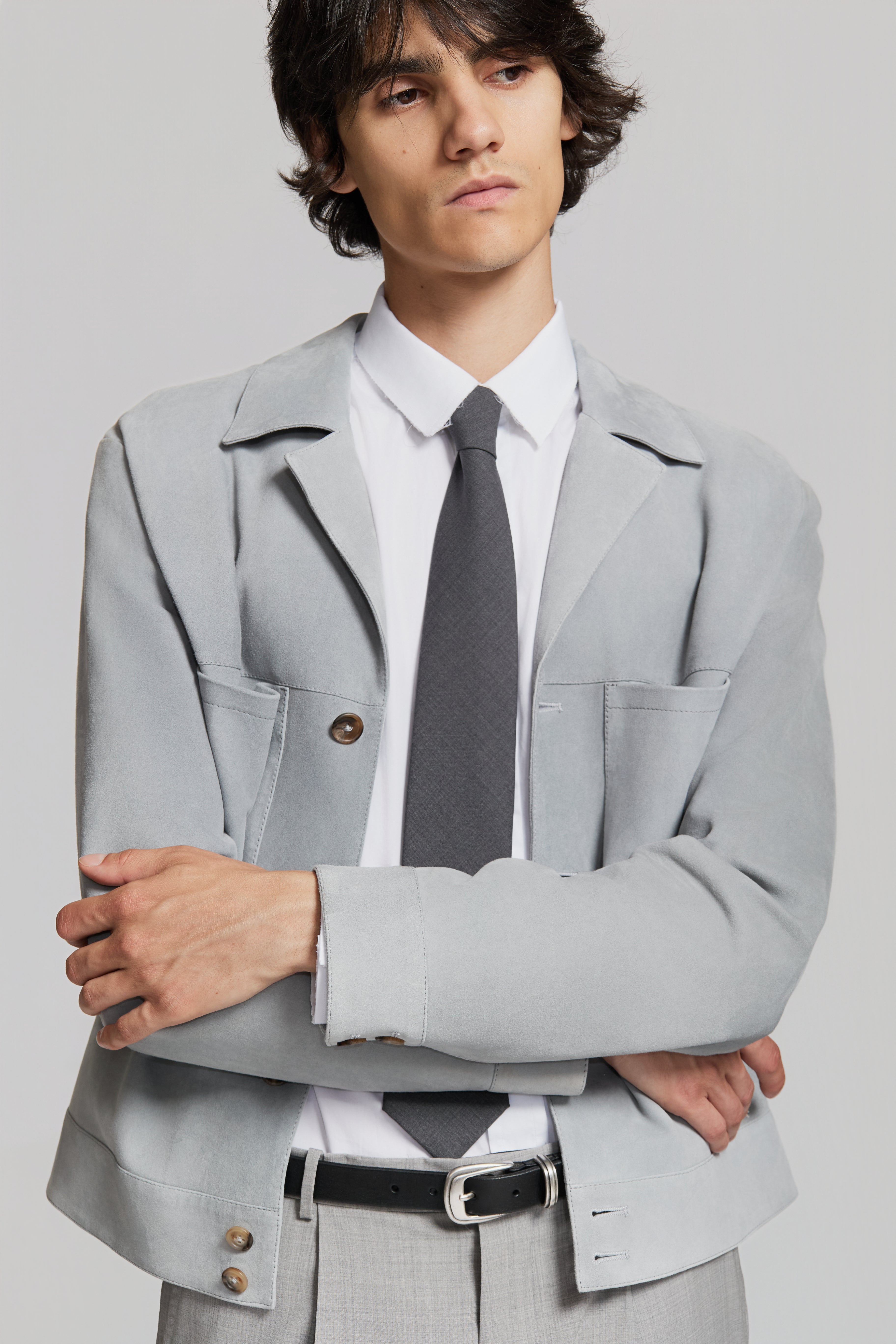 paura-Allison Suede Jacket Powder Blue-15DP70040000011