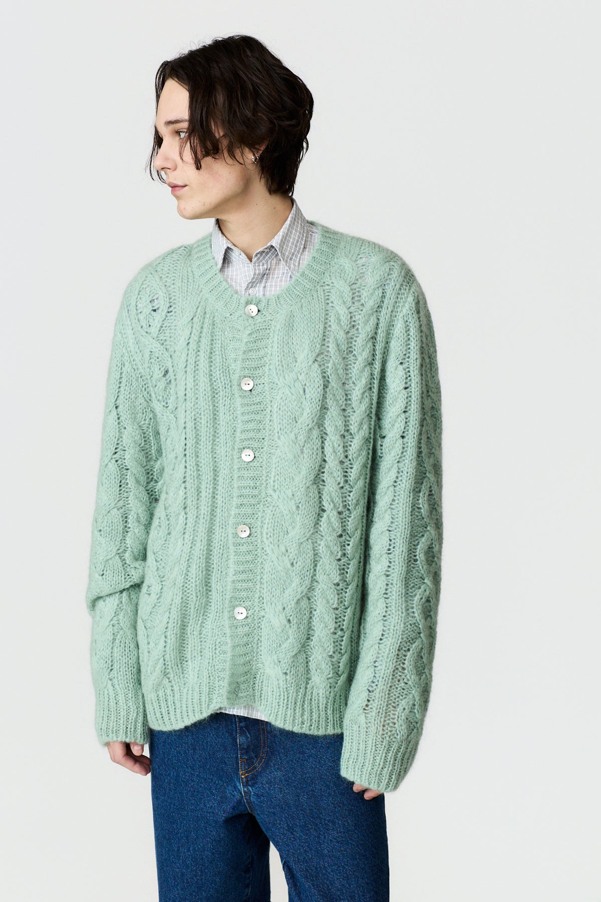 paura-Amar Round Neck Cardigan - Mint-16DP60100000049