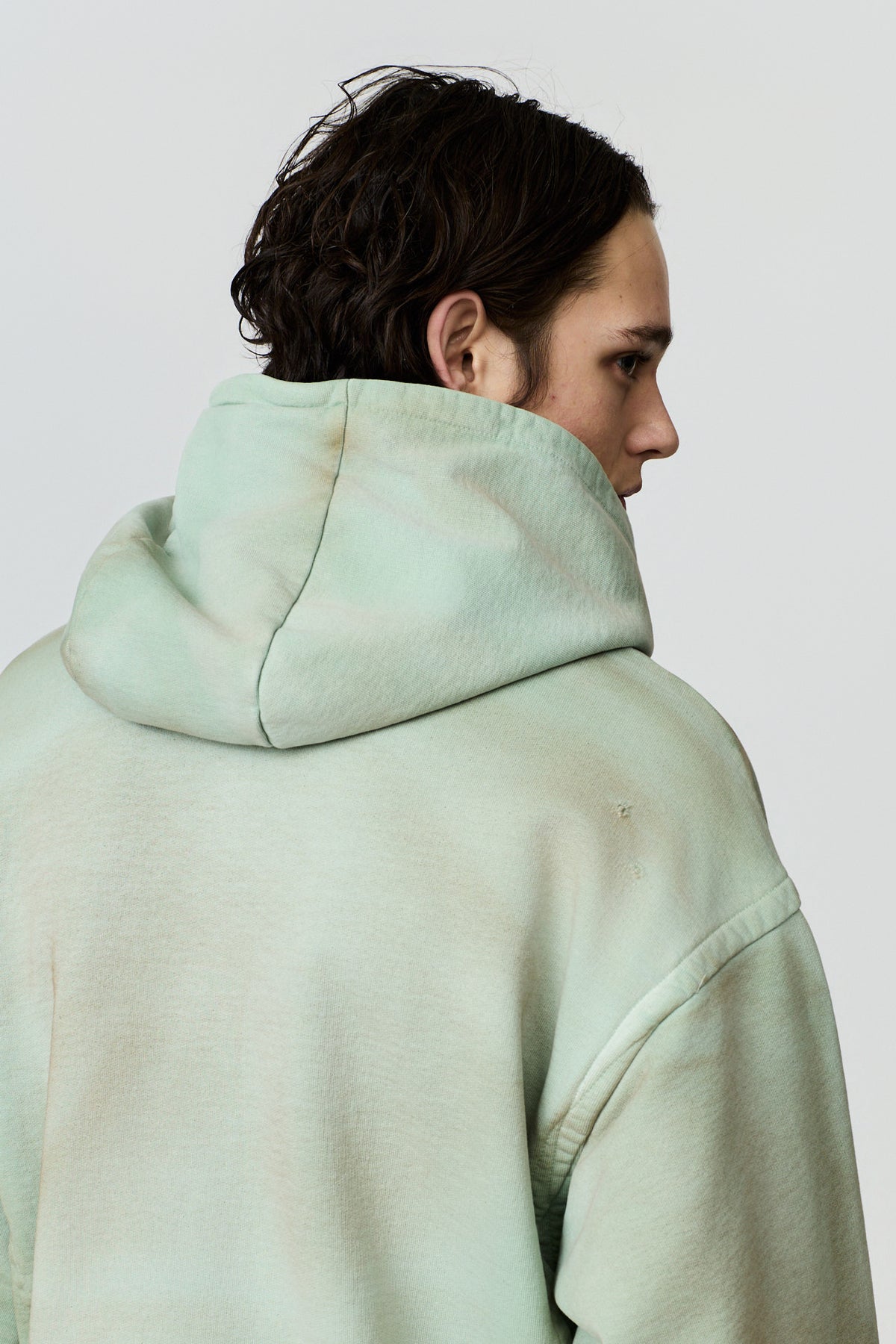 paura-Assenzio Garment-Dyed Distressed Hoodie - Mint-16DP30040000019