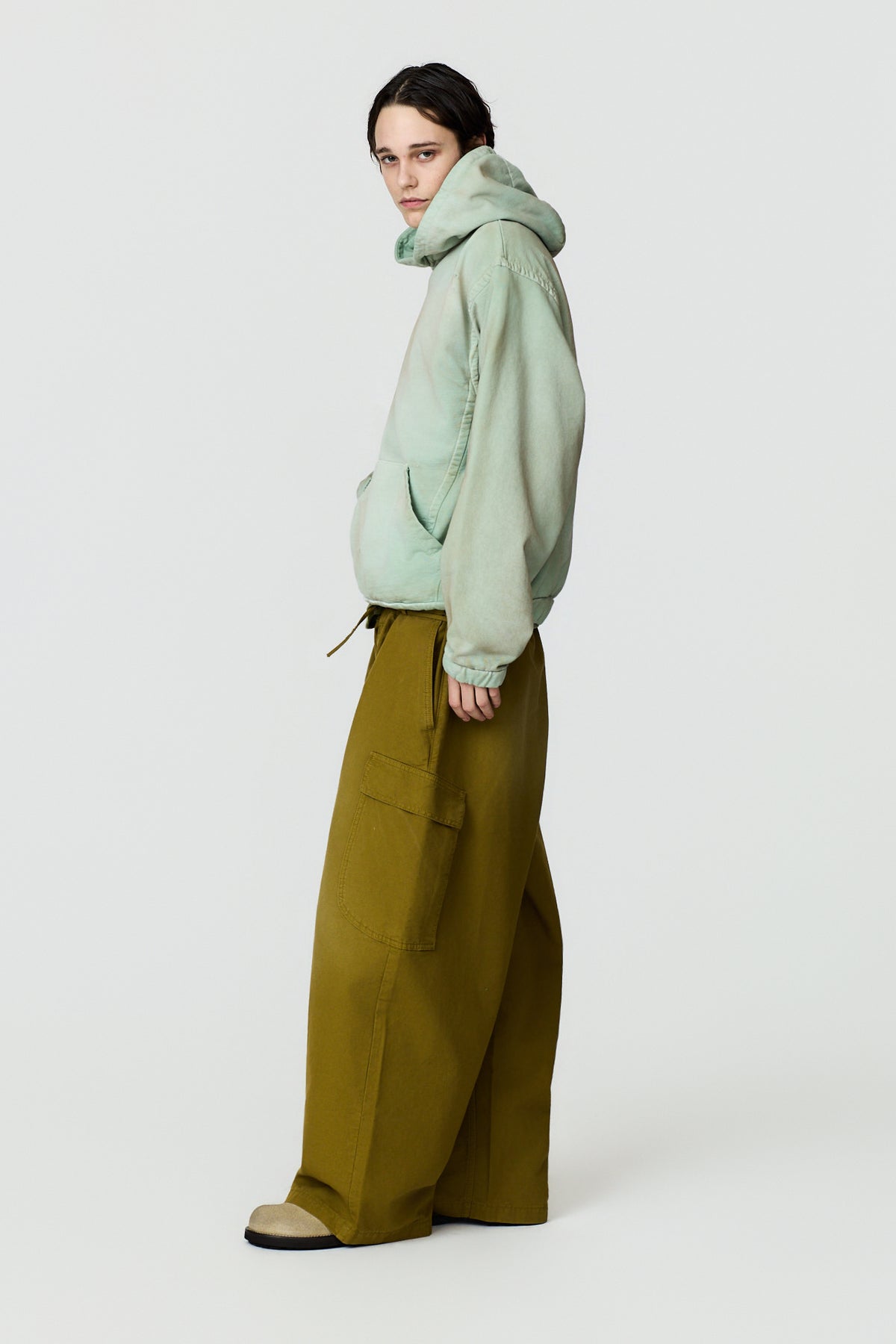 paura-Assenzio Garment-Dyed Distressed Hoodie - Mint-16DP30040000019