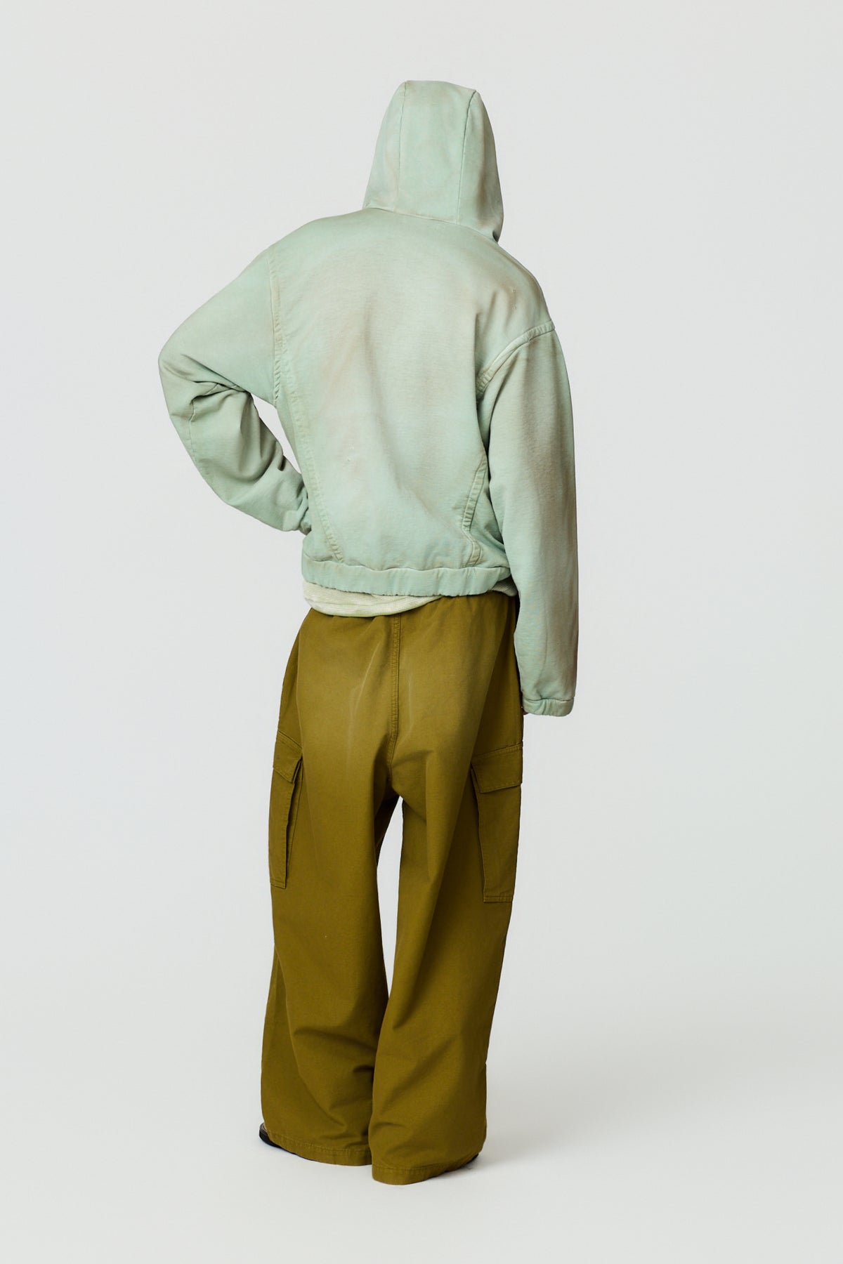 paura-Assenzio Garment-Dyed Distressed Hoodie - Mint-16DP30040000019