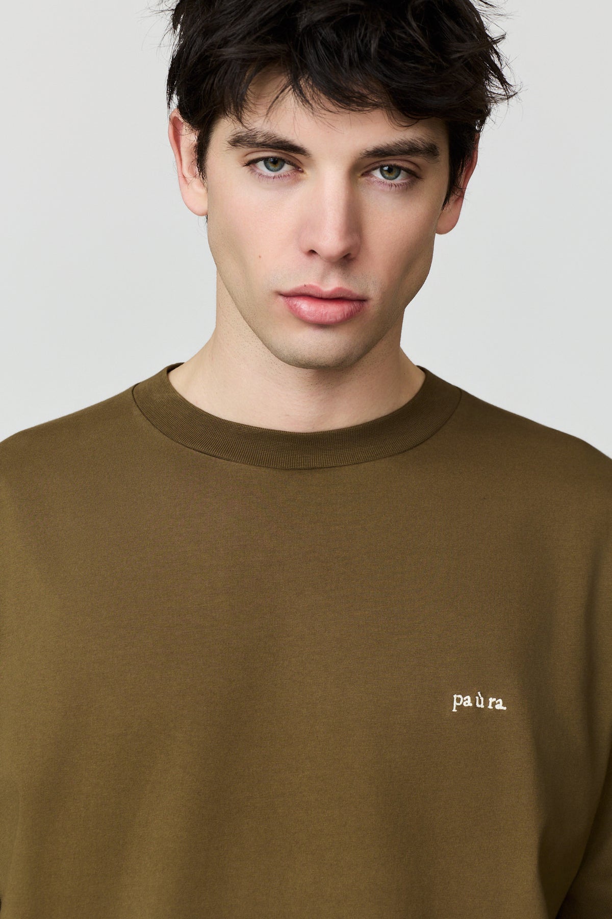 paura-Aura Embroidered Boxy Tee - Olive Green-16DP10102040016