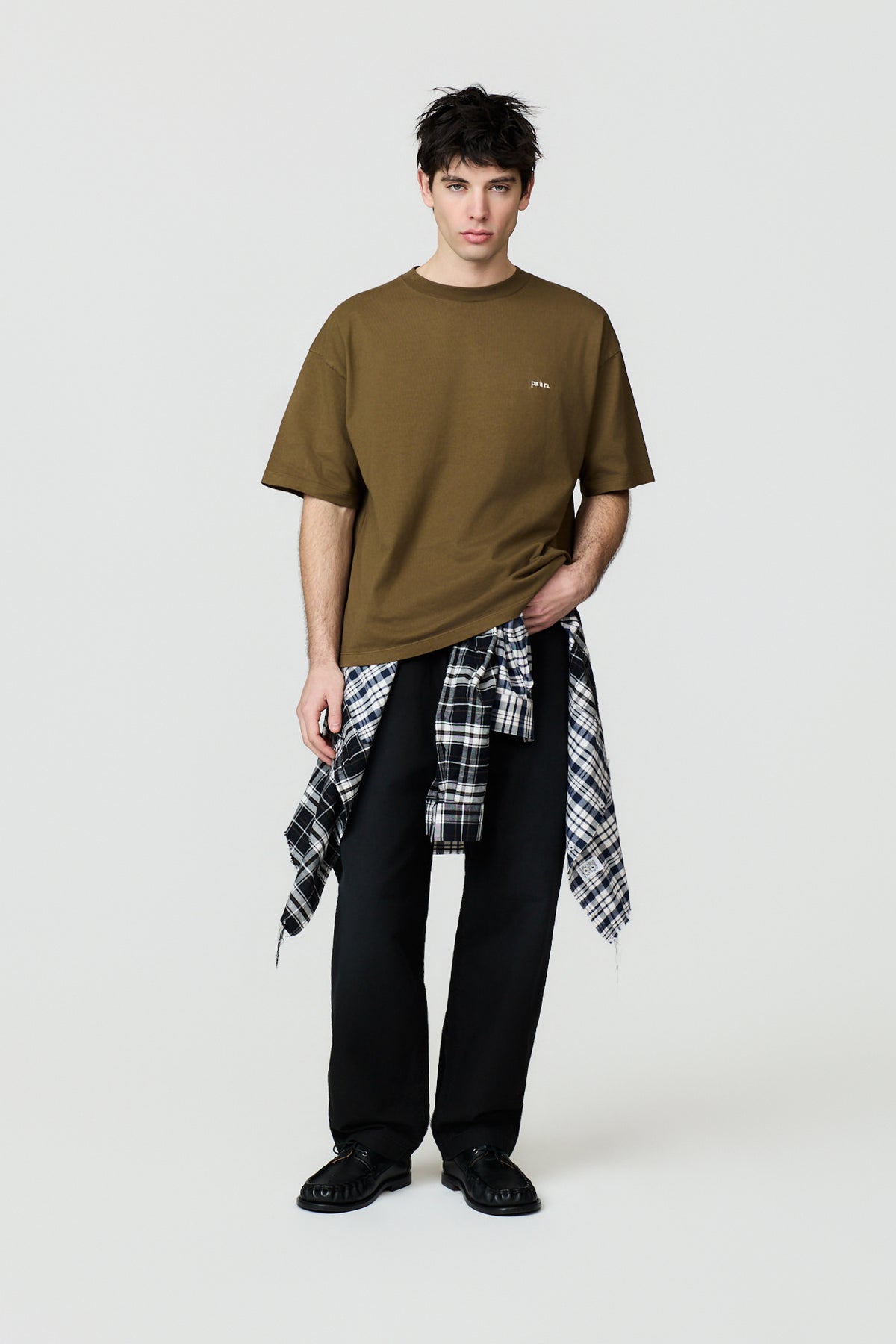 paura-Aura Embroidered Boxy Tee - Olive Green-16DP10102040016