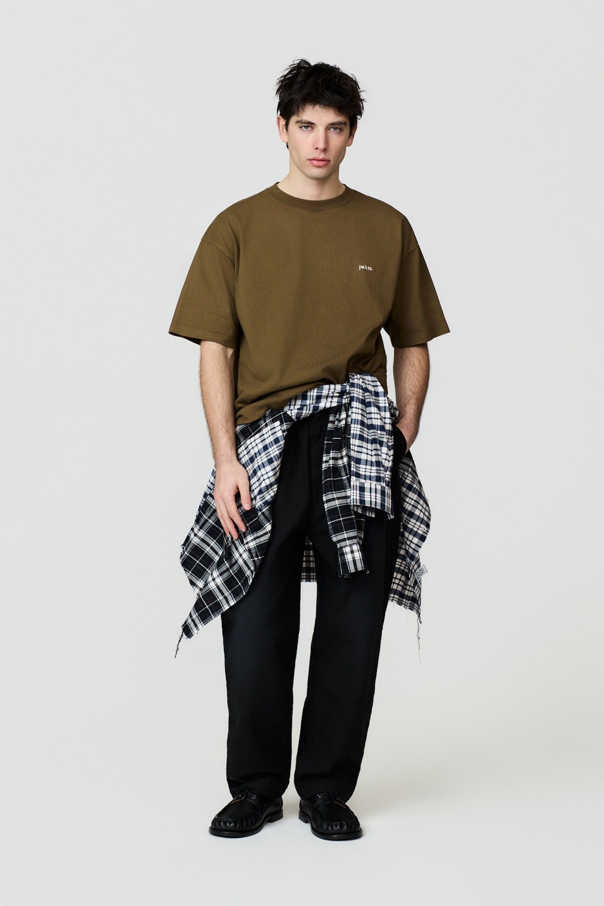 paura-Aura Embroidered Boxy Tee - Olive Green-16DP10102040016