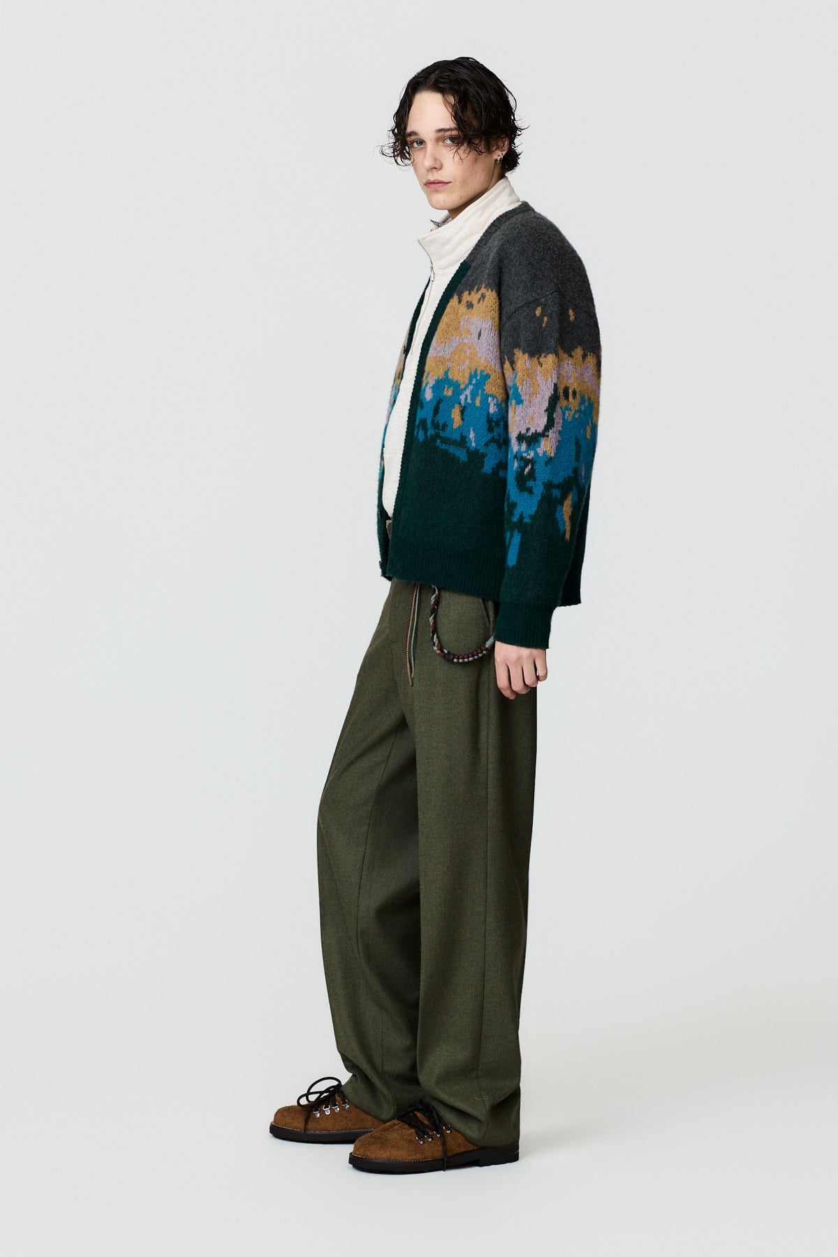 paura-Castore Jacquard Pattern Cardigan - Antracite/Multicolor-16DP60060000037
