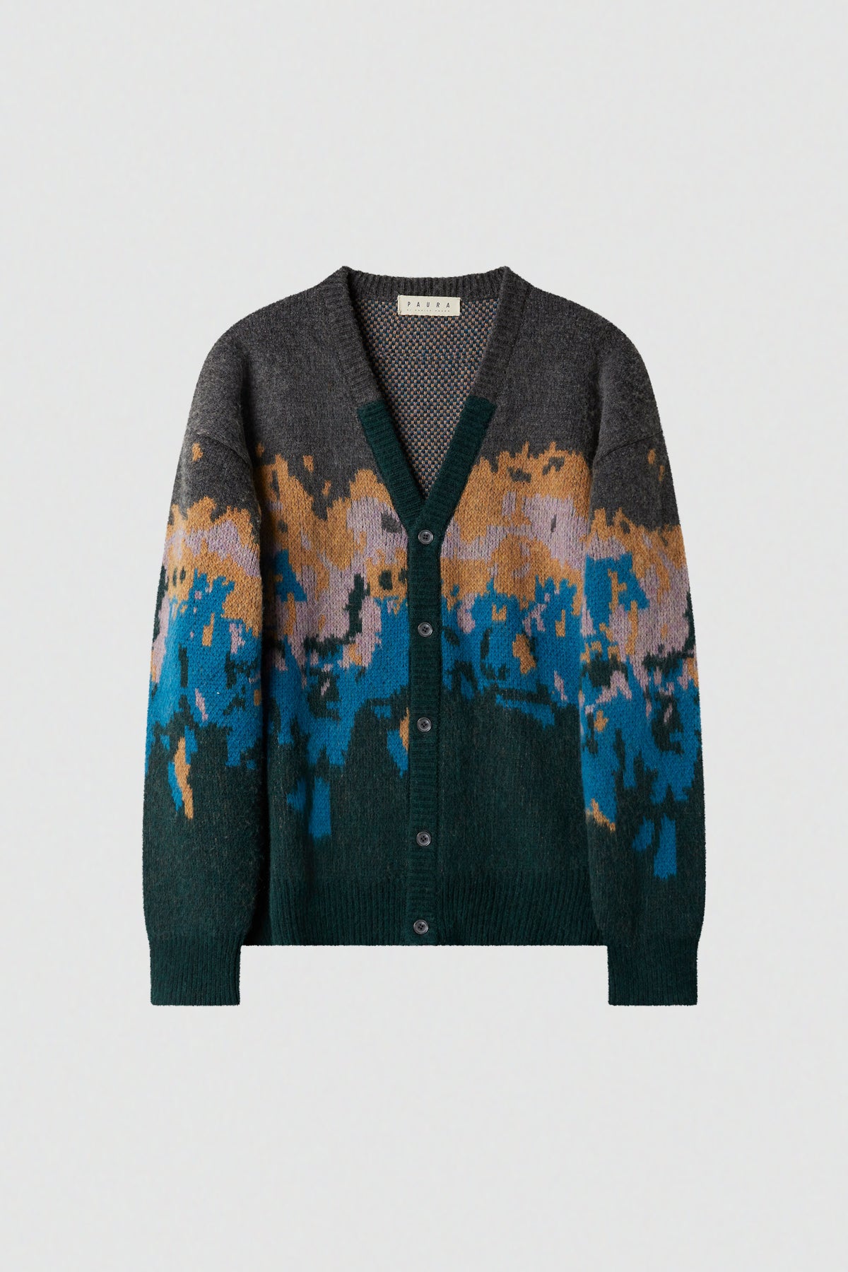 paura-Castore Jacquard Pattern Cardigan - Antracite/Multicolor-16DP60060000037