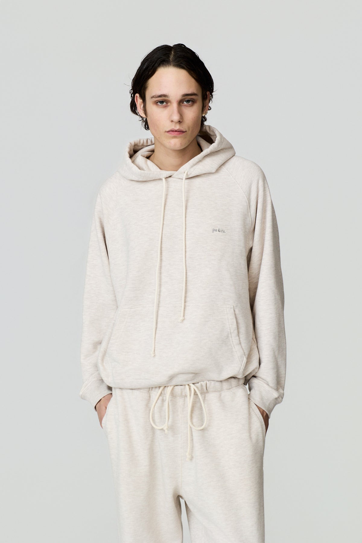 paura-Ciril Embroidered Raglan Hoodie - Grey Melange-16DP30062040026