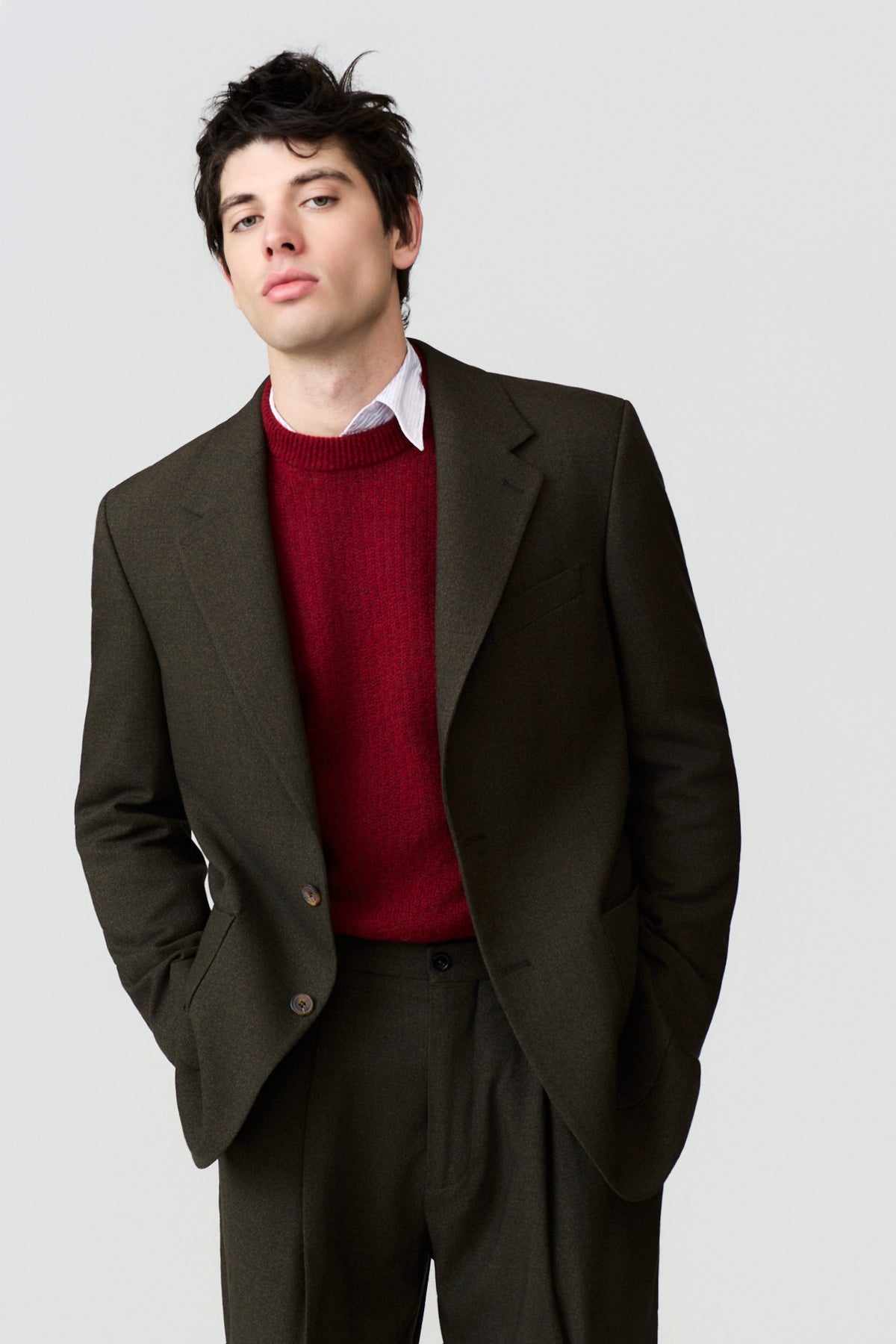 paura-Crew Single-Breasted Jacket - Dark Green-14DP00070000090