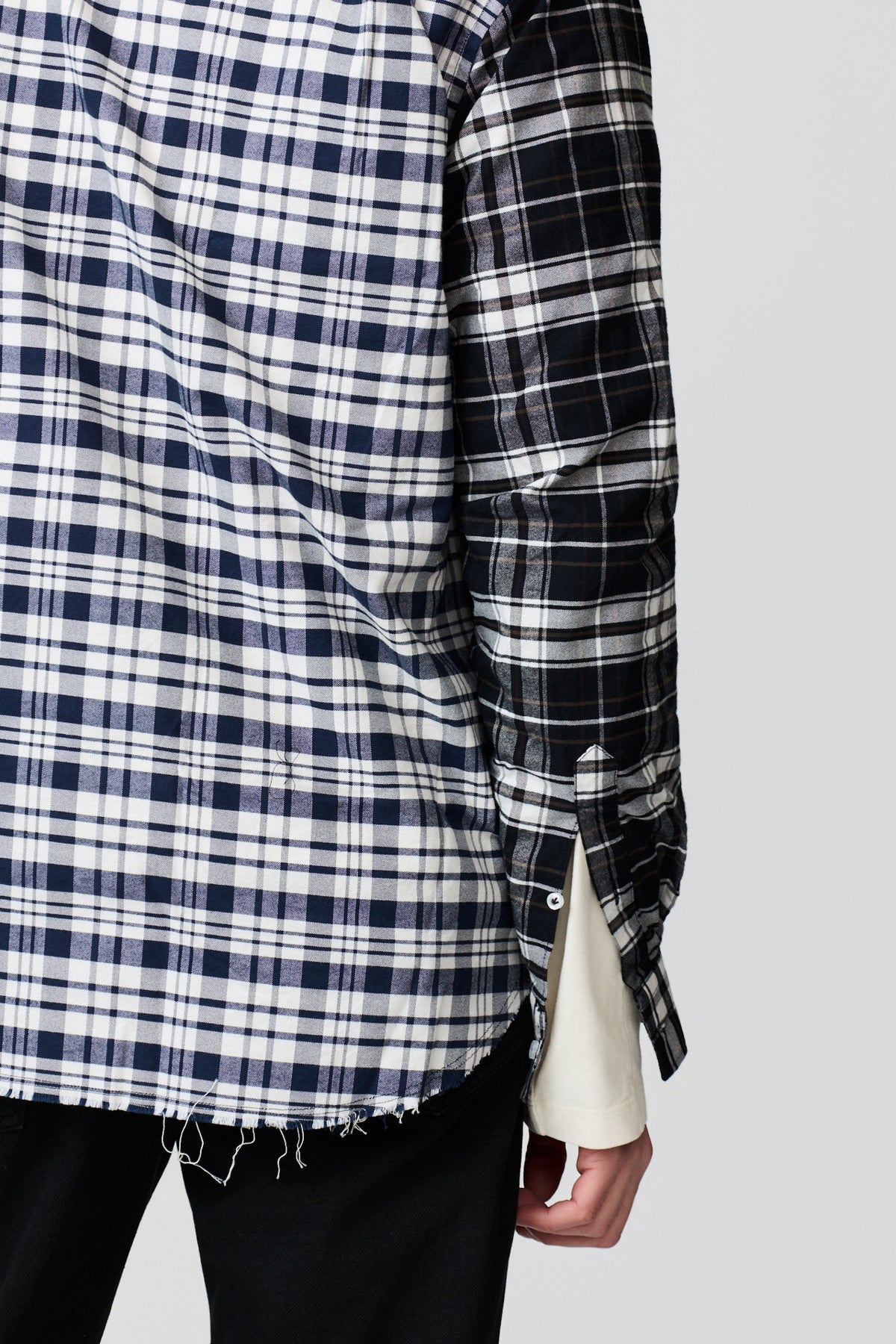 paura-Elide Patchwork Checked Overshirt Patchwork - Blue/Black-16DP20090000063