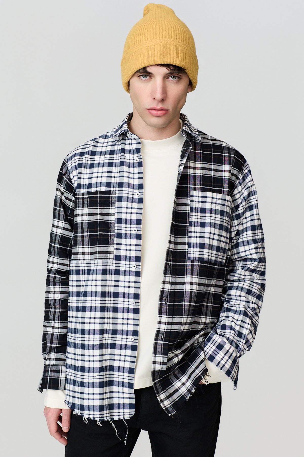 paura-Elide Patchwork Checked Overshirt Patchwork - Blue/Black-16DP20090000063
