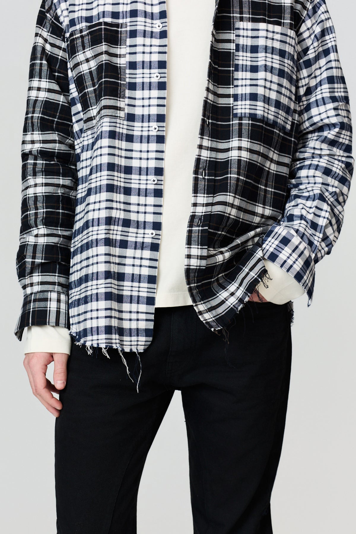 paura-Elide Patchwork Checked Overshirt Patchwork - Blue/Black-16DP20090000063