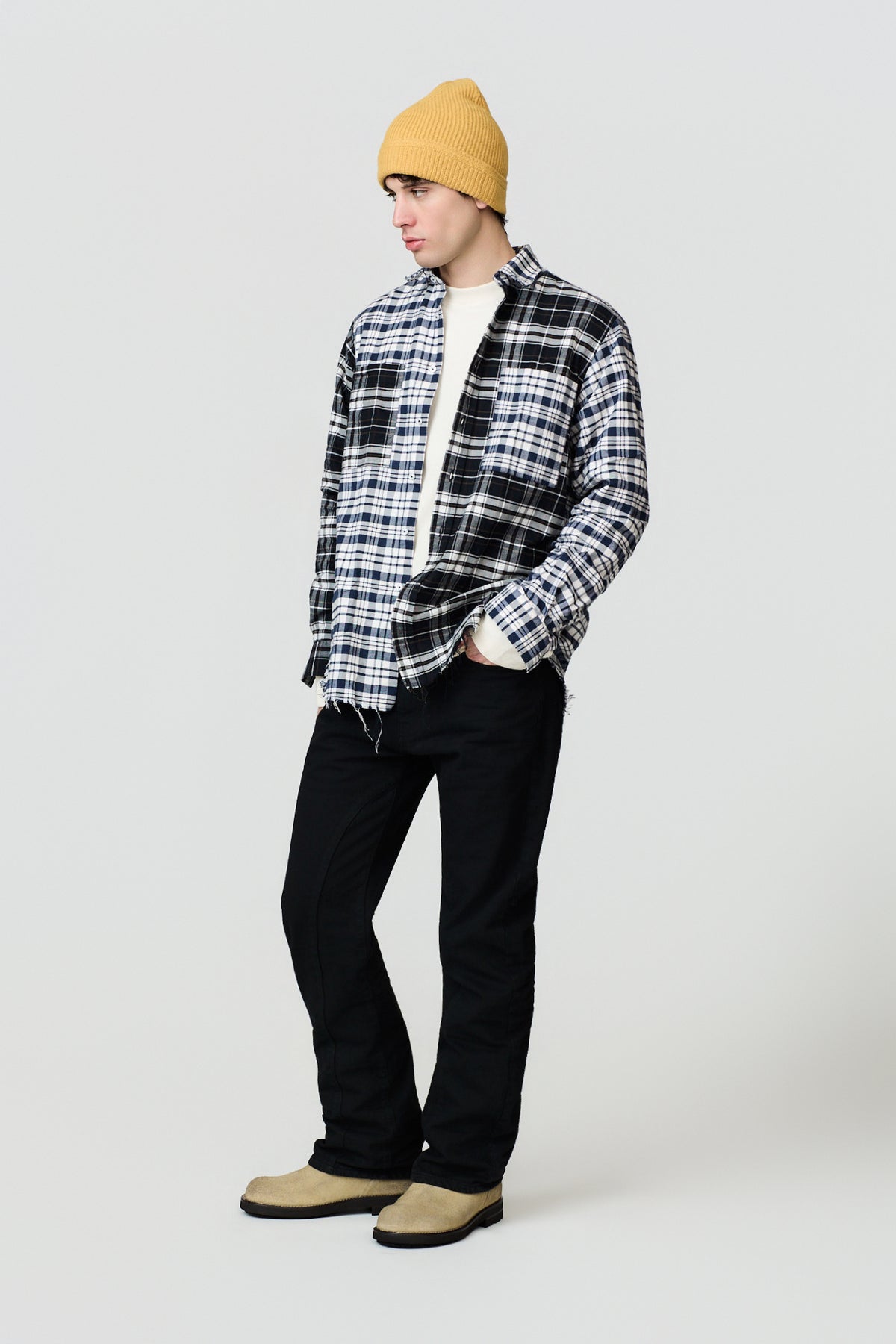paura-Elide Patchwork Checked Overshirt Patchwork - Blue/Black-16DP20090000063