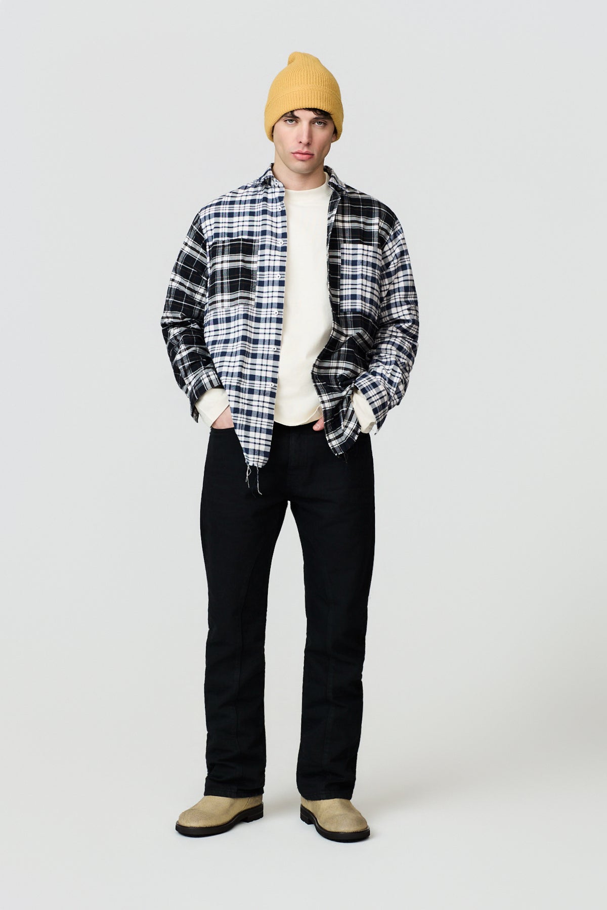 paura-Elide Patchwork Checked Overshirt Patchwork - Blue/Black-16DP20090000063