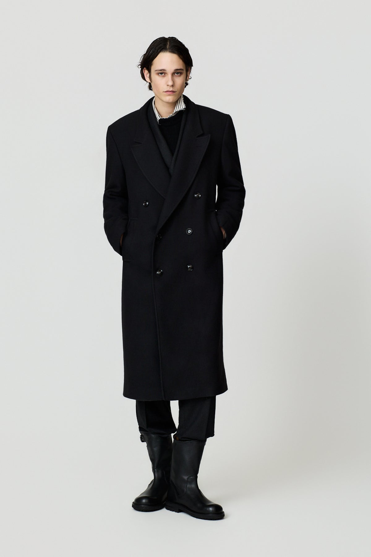 paura-Enea Double-Breasted Coat - Black-