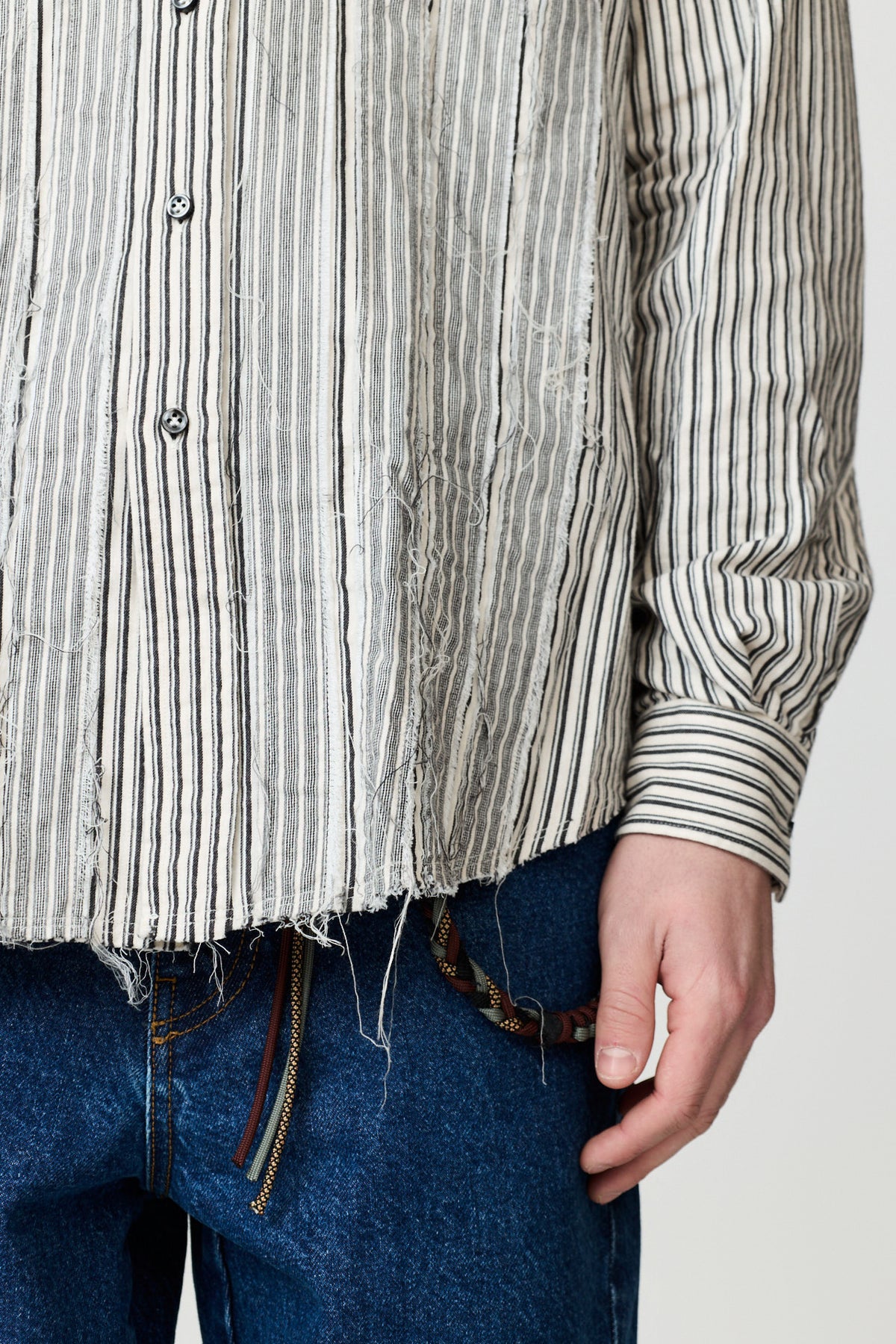 paura-Fedone Distressed Striped Shirt - Off White/Black Stripes-16DP20030000020
