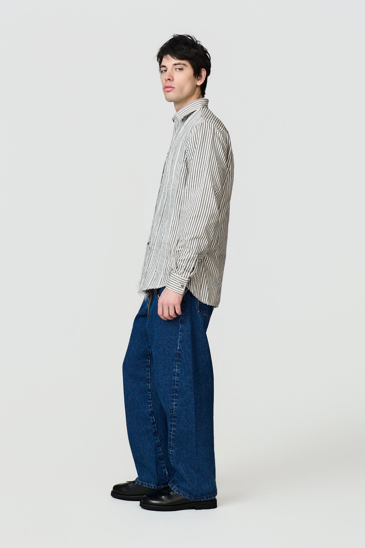 paura-Fedone Distressed Striped Shirt - Off White/Black Stripes-16DP20030000020