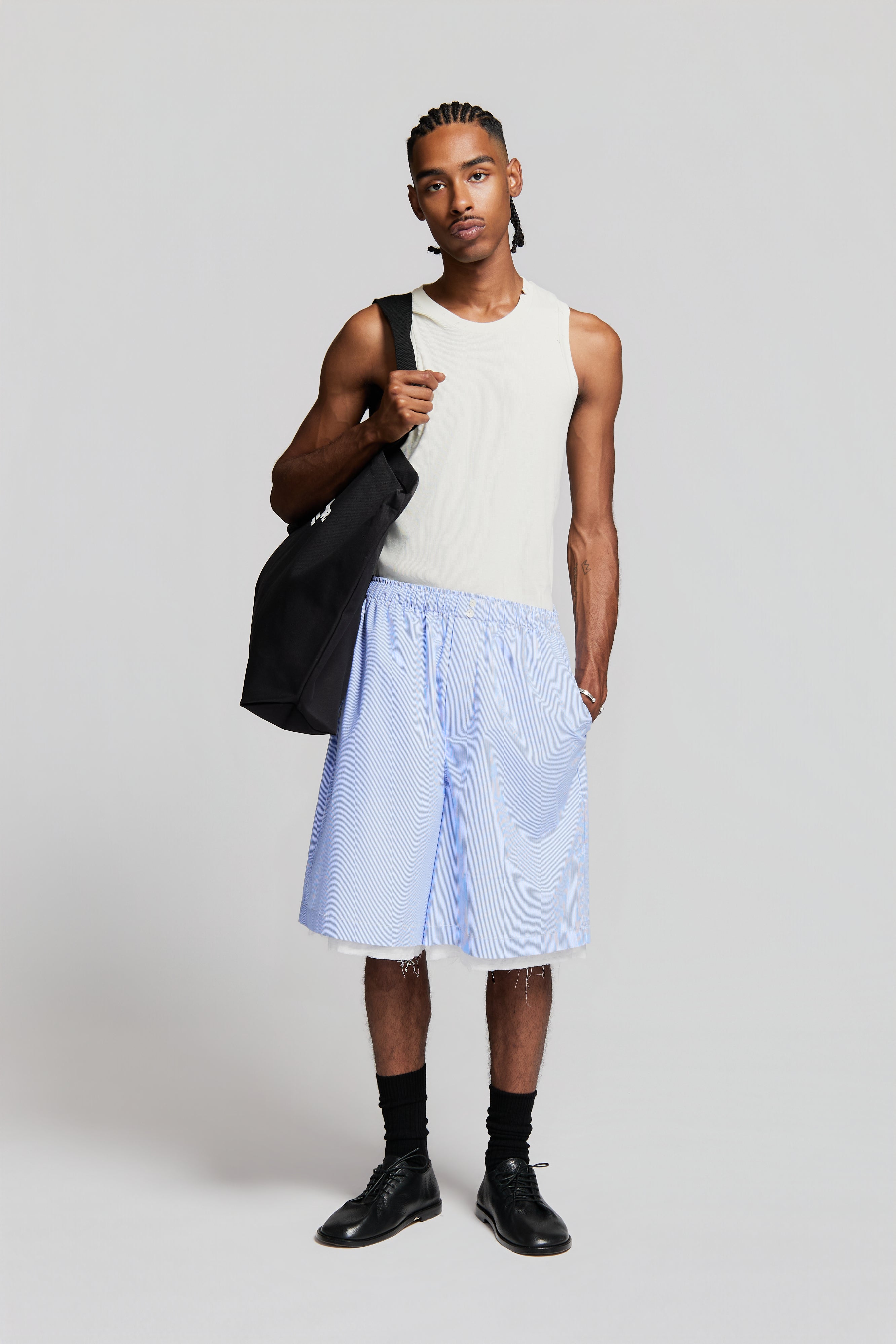 paura-Filolao Shorts Light Blue With Stripes-15DP40200000030