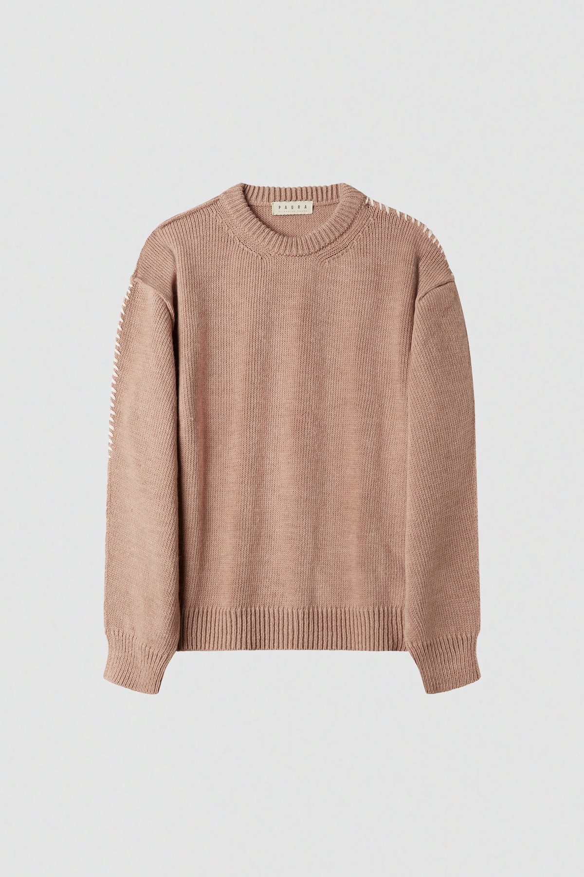 paura-Hotaka Contrast Stitch Crewneck - Beige-16DP60080000046