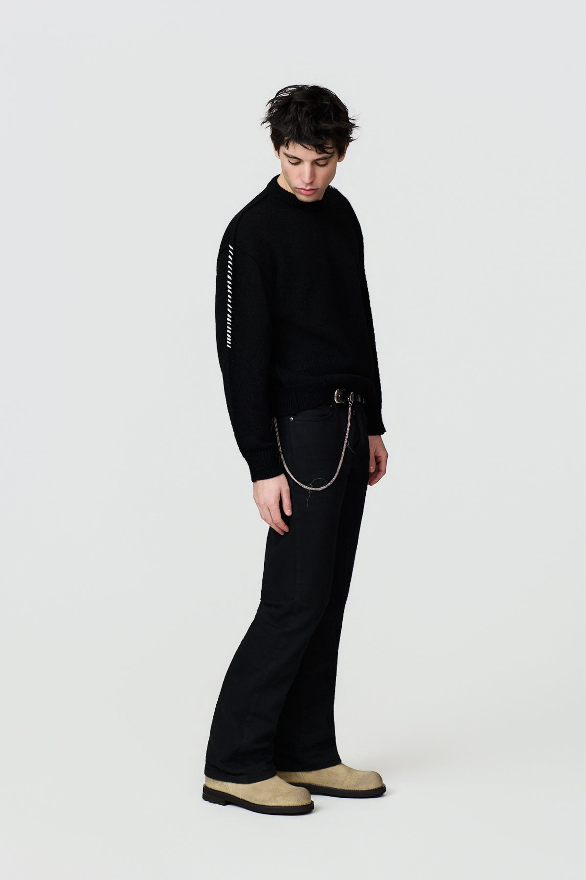 paura-Hotaka Contrast Stitch Crewneck - Black-16DP60080000001