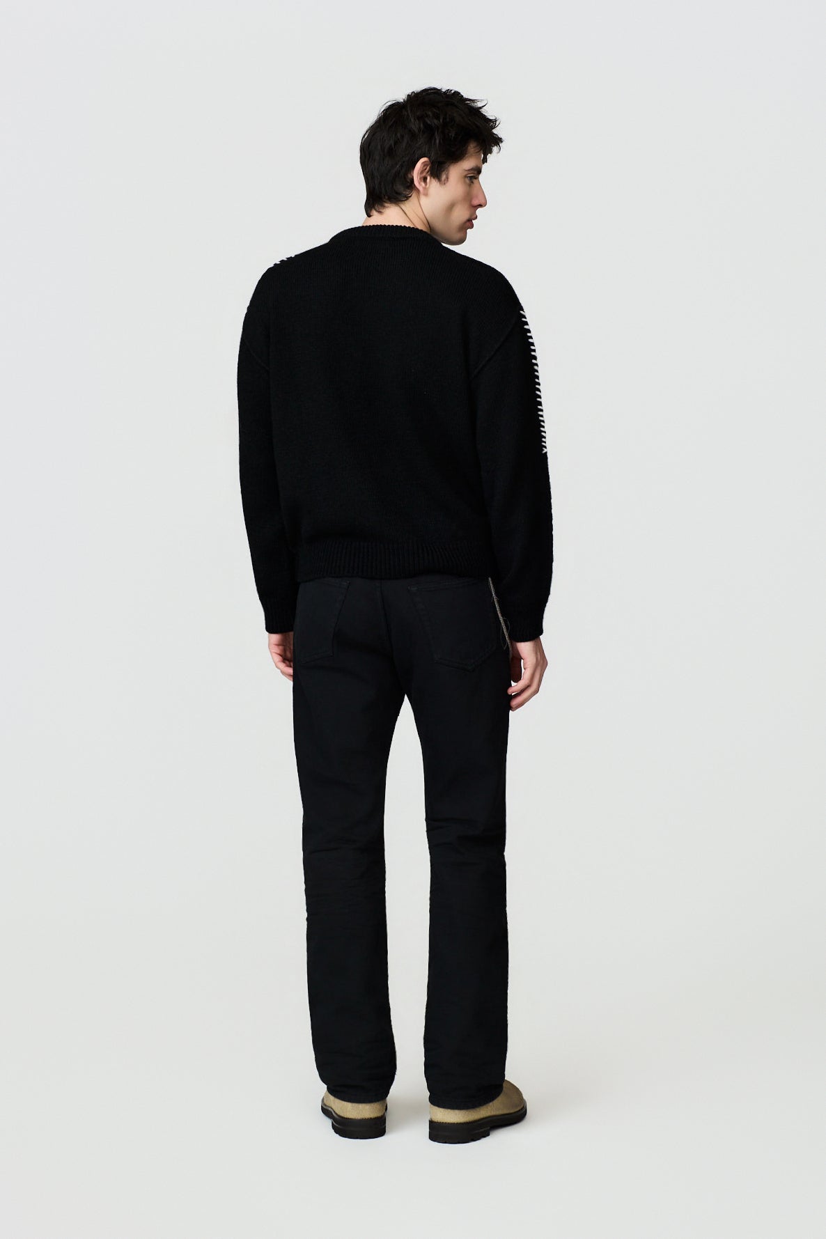 paura-Hotaka Contrast Stitch Crewneck - Black-16DP60080000001