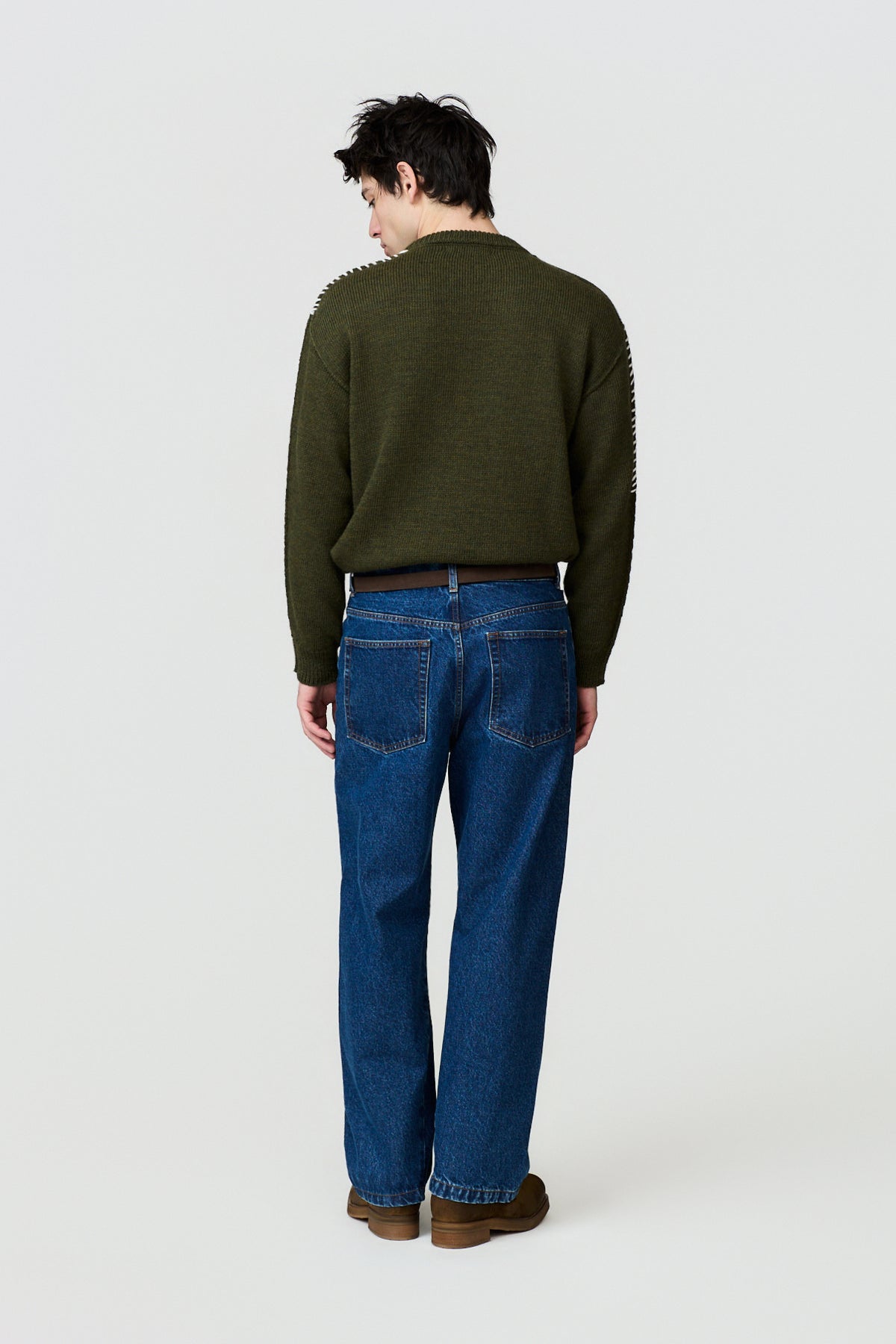 paura-Hotaka Contrast Stitch Crewneck - Moss Green-16DP60080000047