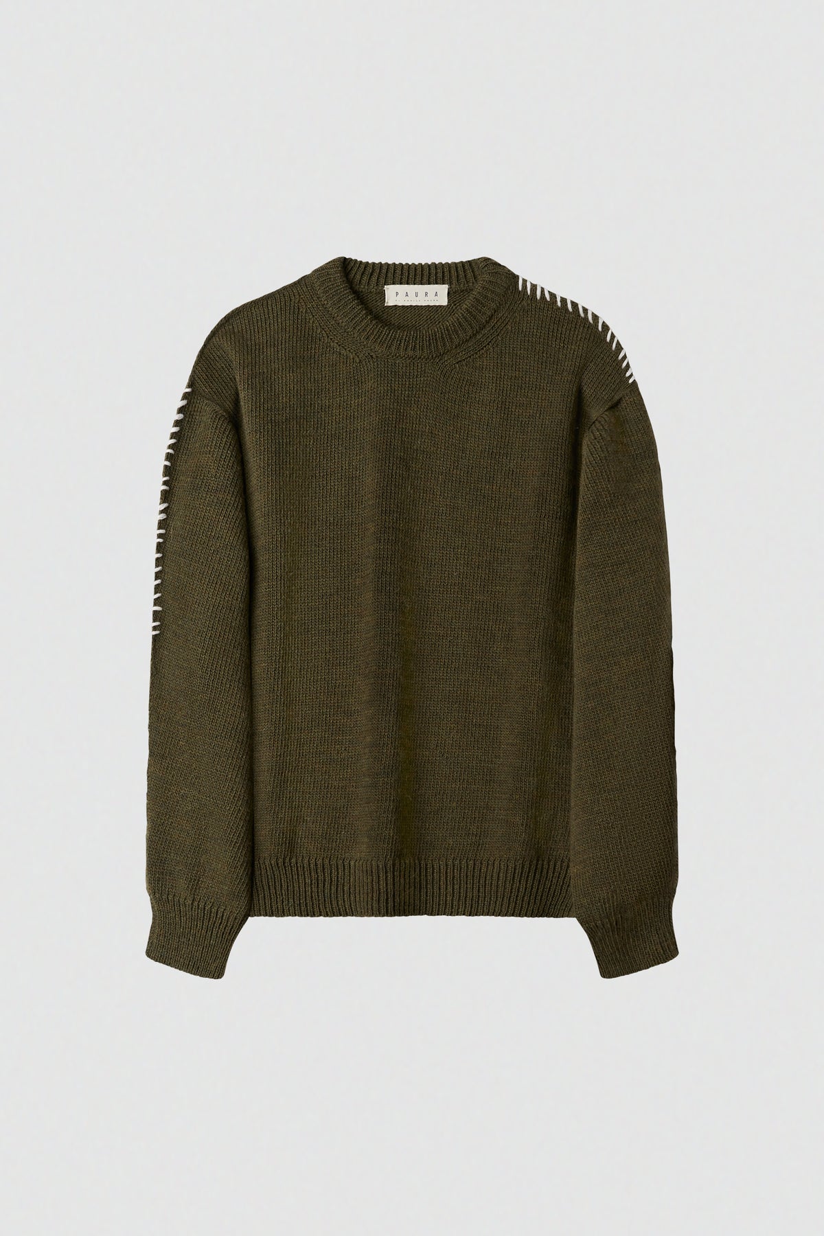 paura-Hotaka Contrast Stitch Crewneck - Moss Green-16DP60080000047