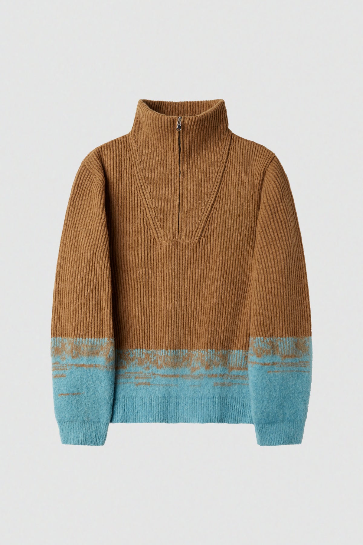 paura-Hybris English Rib Half-Zip - Camel/Turquoise-6DP30080000064