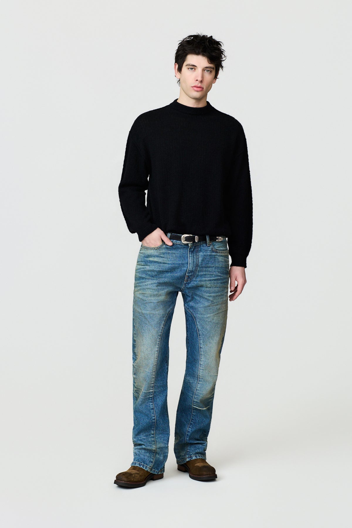 paura-Malenia Plain-Knit Wool Crewneck - Black-16DP60130000001