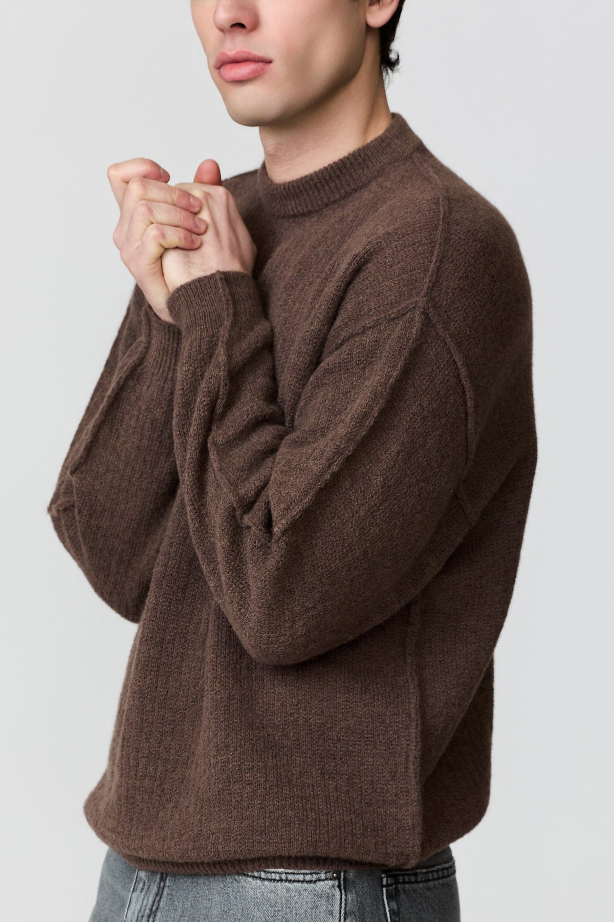 paura-Malenia Plain-Knit Wool Crewneck - Brown-16DP60130000016