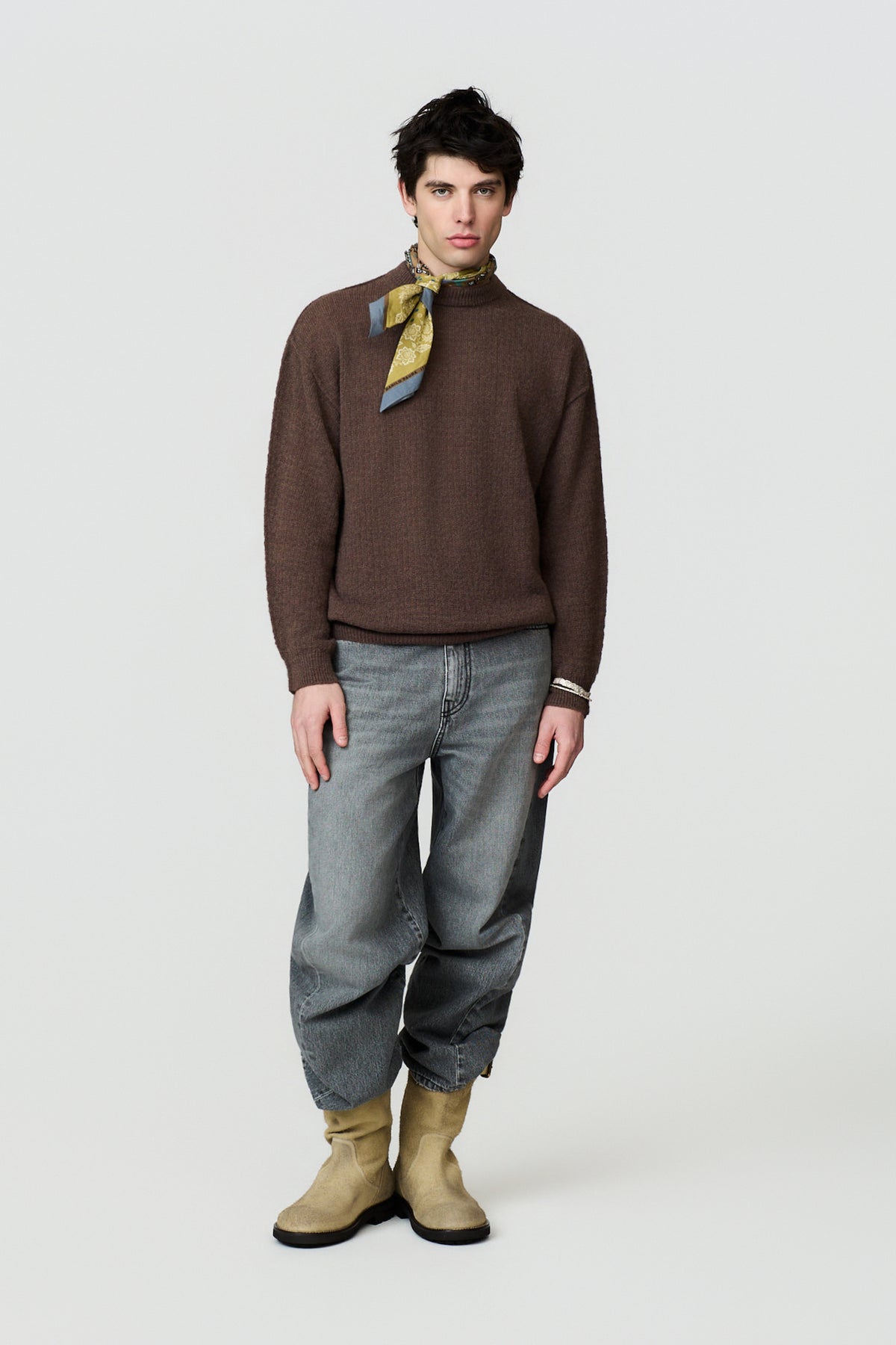 paura-Malenia Plain-Knit Wool Crewneck - Brown-16DP60130000016