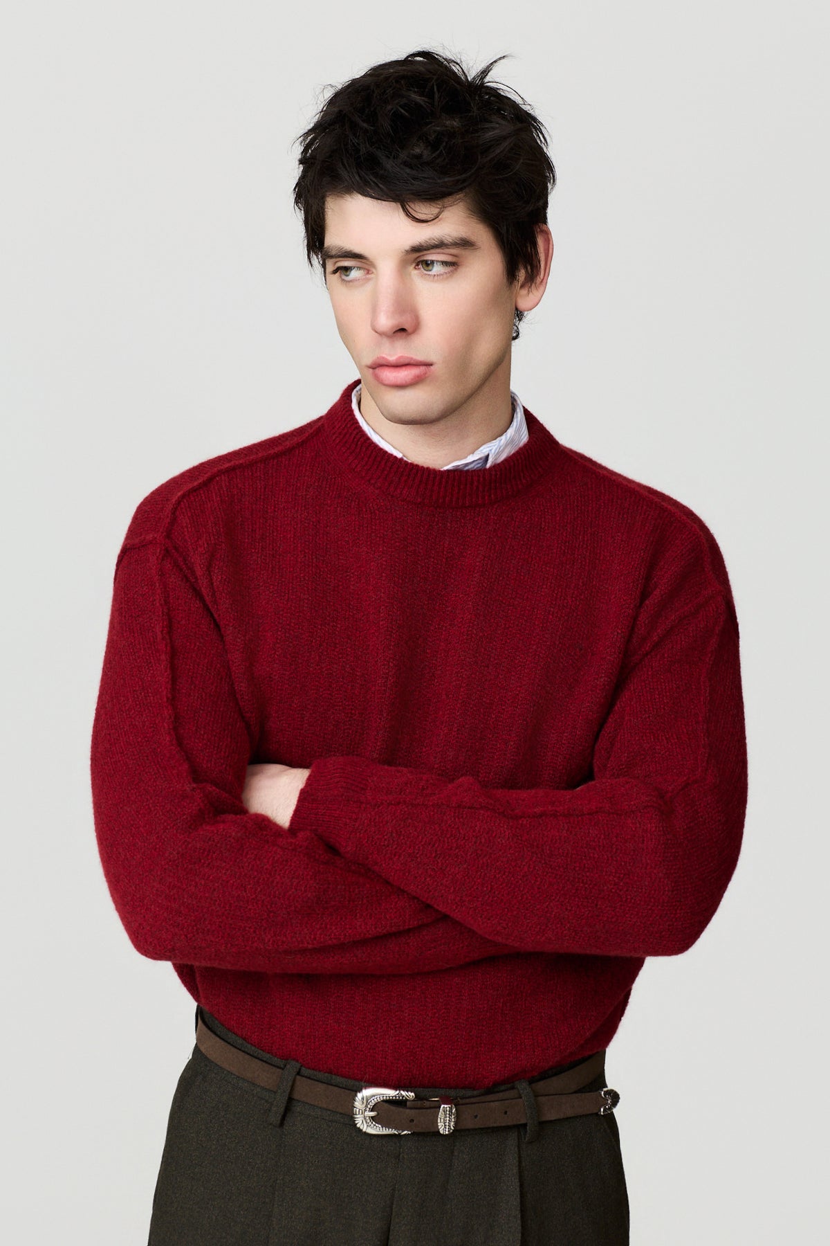 paura-Malenia Plain-Knit Wool Crewneck - Red-16DP60130000012