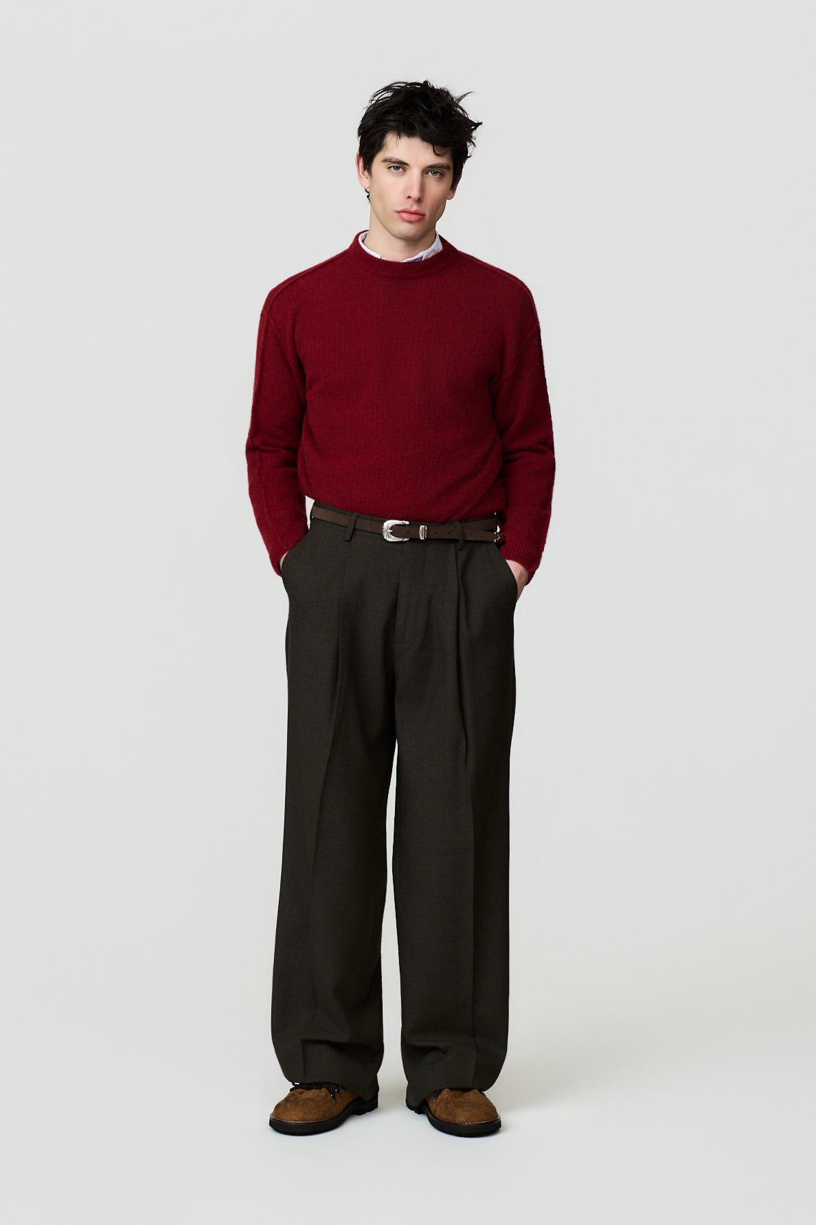 paura-Malenia Plain-Knit Wool Crewneck - Red-16DP60130000012
