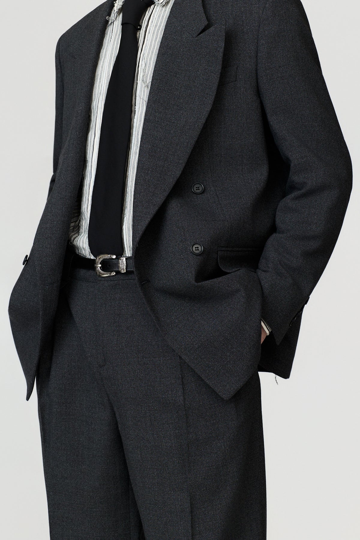 paura-Nicos Peak Lapel Classic Jacket - Dark Grey-16DP50050000037