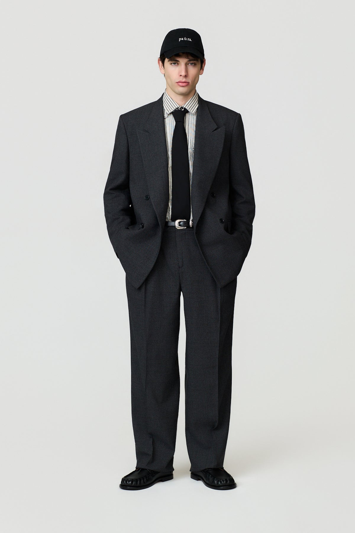 paura-Nicos Peak Lapel Classic Jacket - Dark Grey-16DP50050000037