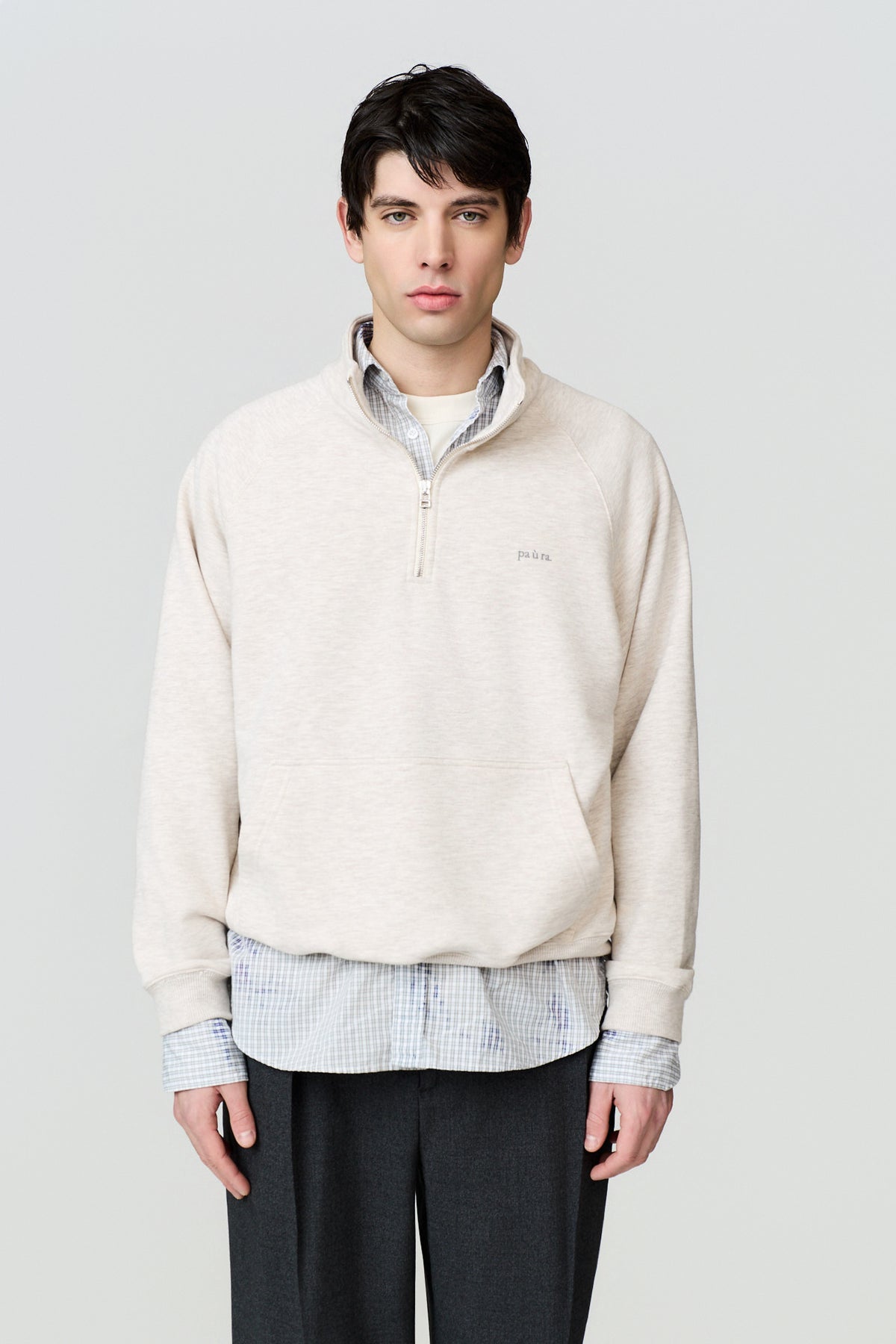 paura-Ophion Embroidered Raglan Half-Zip - Grey Melange-16DP30072040026