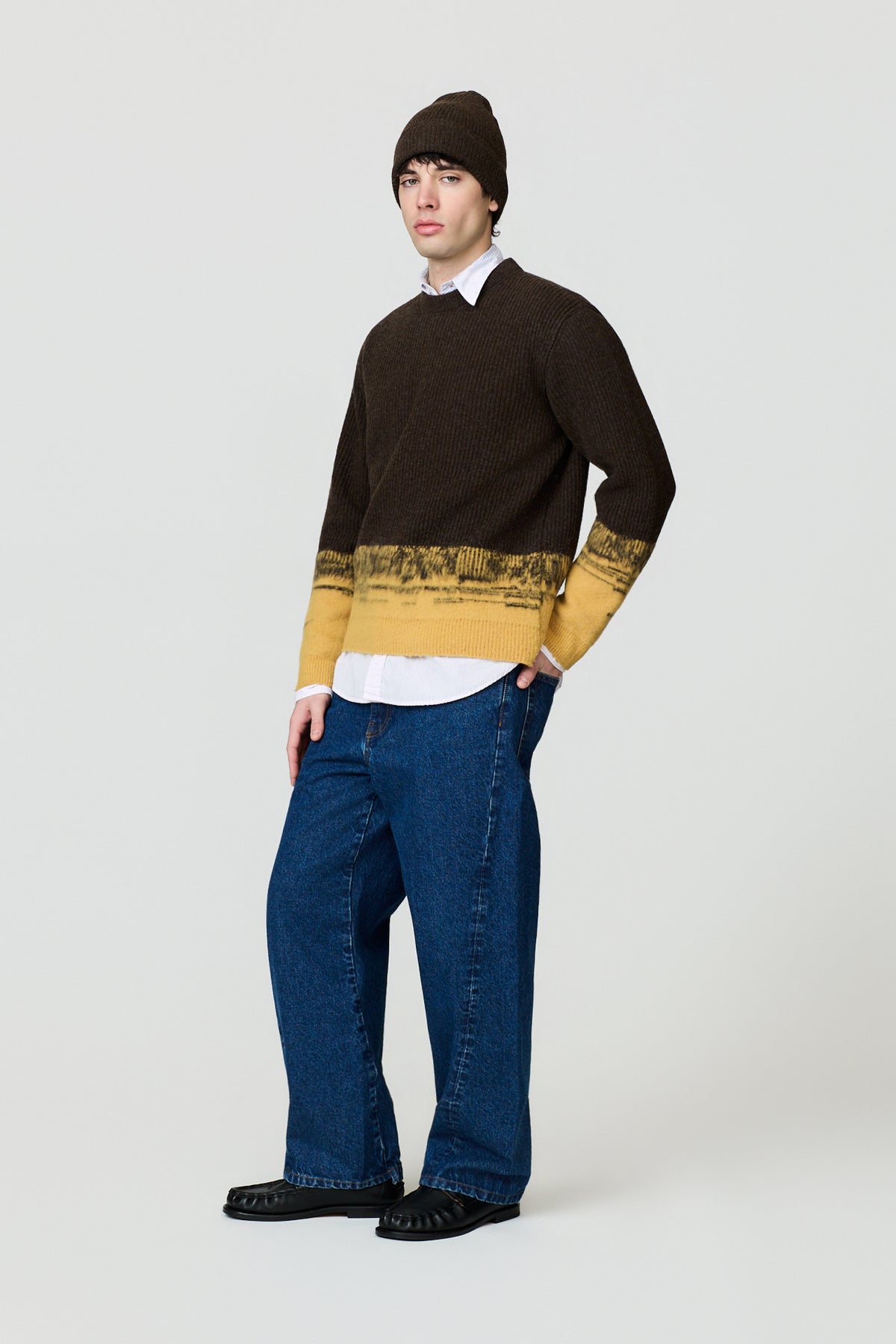 paura-Pegaso English Rib Crewneck - Brown/Yellow-16DP60070000016