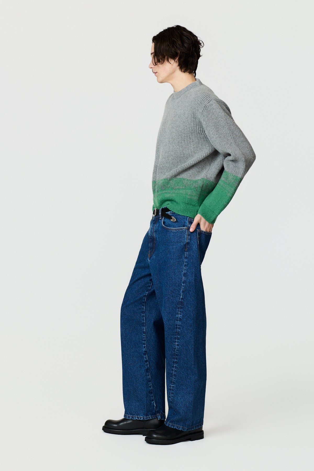 paura-Pegaso English Rib Crewneck - Grey/Green-16DP60070000039