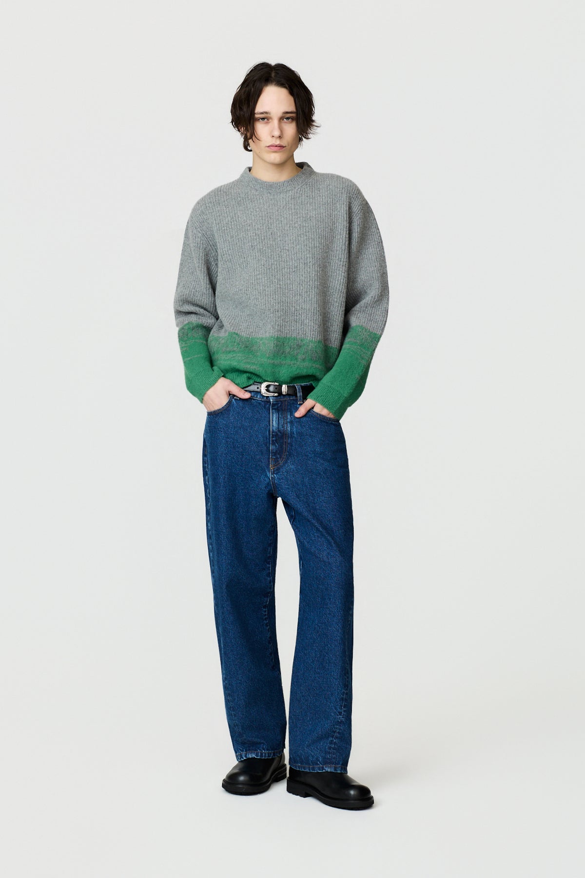 paura-Pegaso English Rib Crewneck - Grey/Green-16DP60070000039