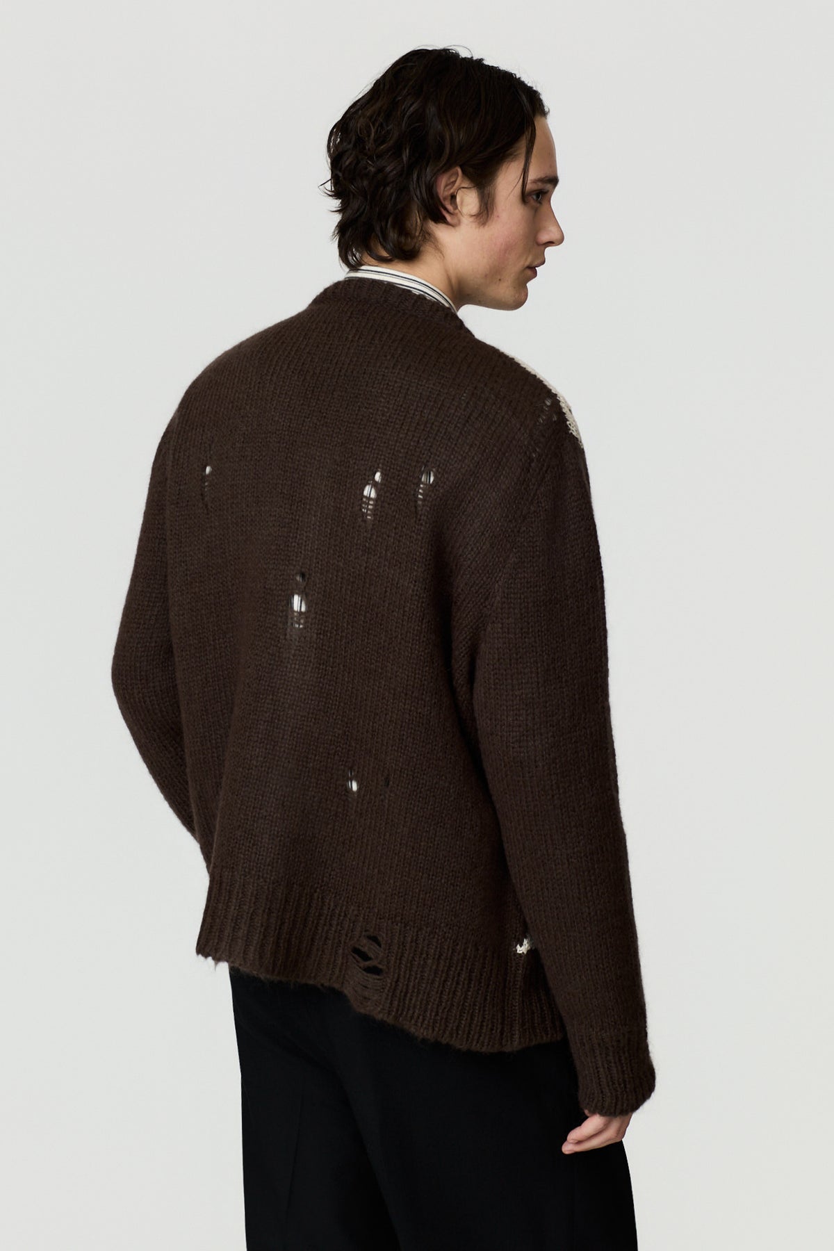 paura-Perifete Distressed Argyle Cardigan - Brown/Cream-16DP60120000016