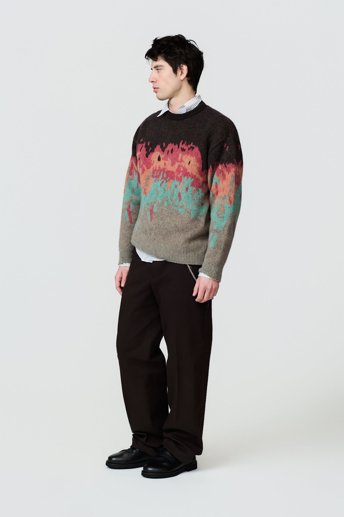 paura-Persio Jacquard Pattern Crewneck - Brown/Multicolor-16DP60050000016