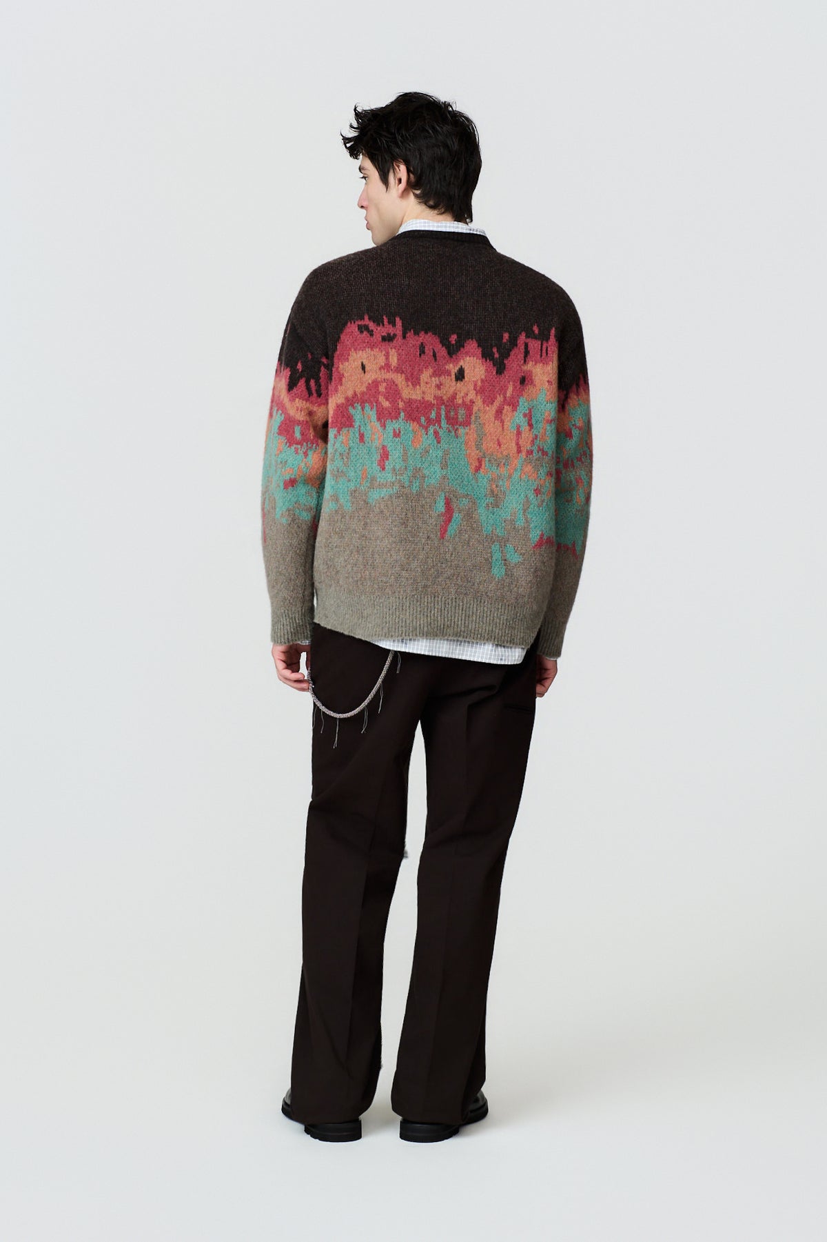 paura-Persio Jacquard Pattern Crewneck - Brown/Multicolor-16DP60050000016