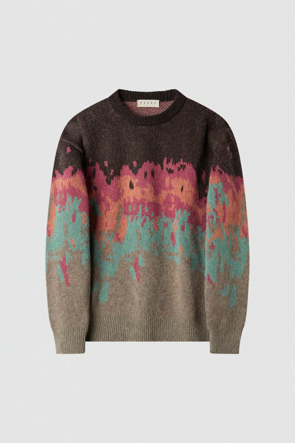 paura-Persio Jacquard Pattern Crewneck - Brown/Multicolor-16DP60050000016
