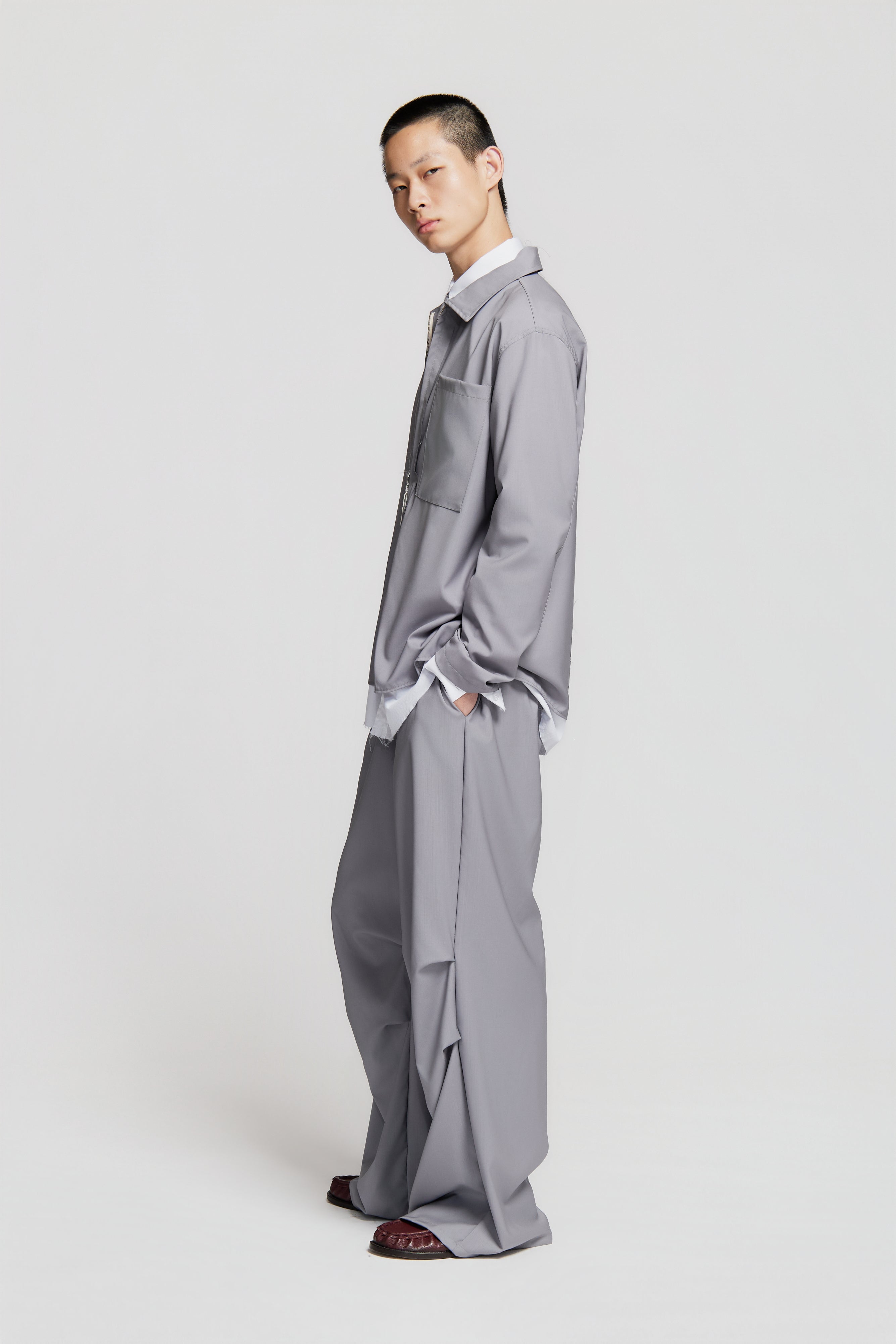 paura-Shin Full Zip Shirt Lilac Grey-15DP20010000003