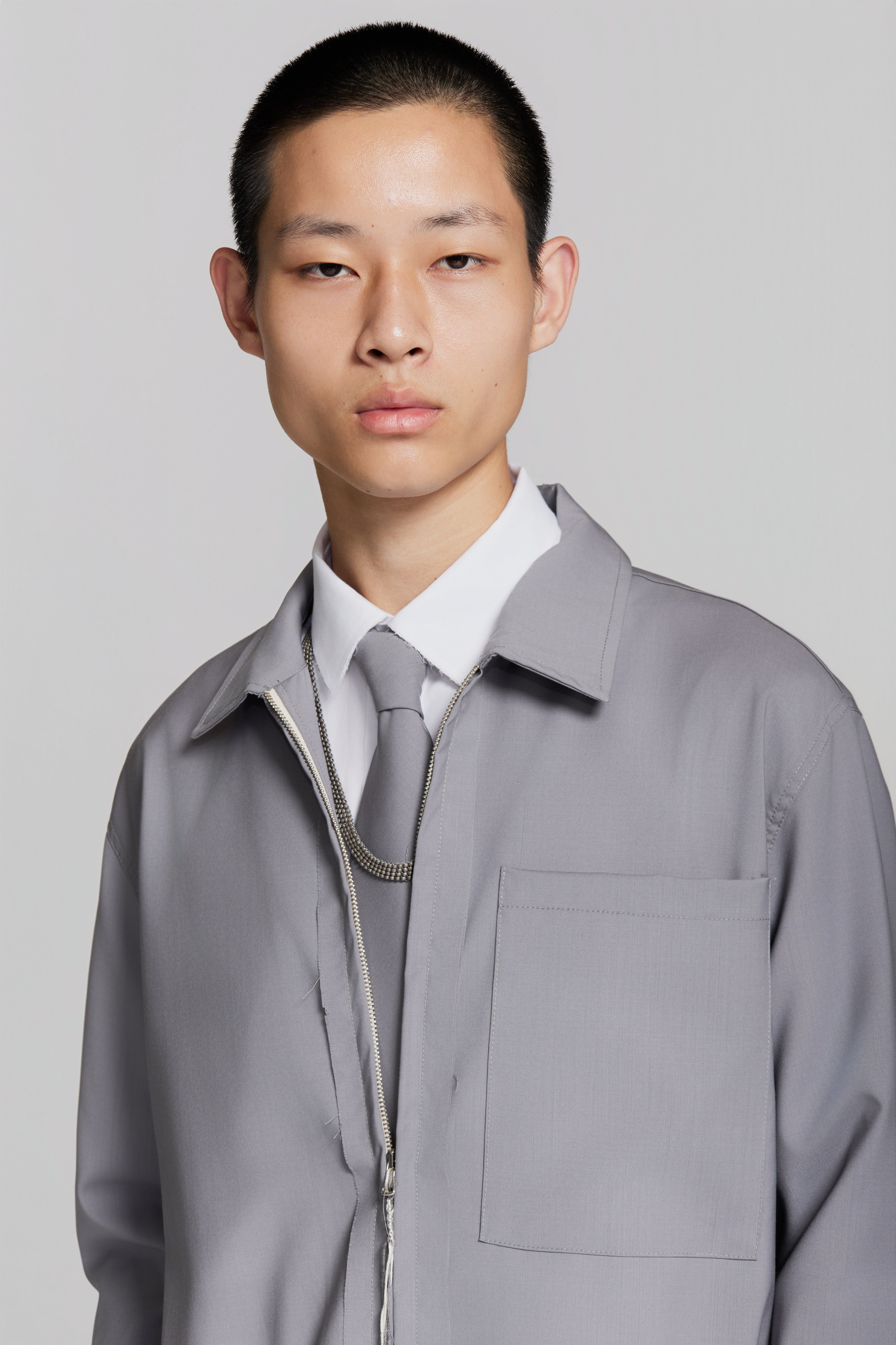 paura-Shin Full Zip Shirt Lilac Grey-15DP20010000003